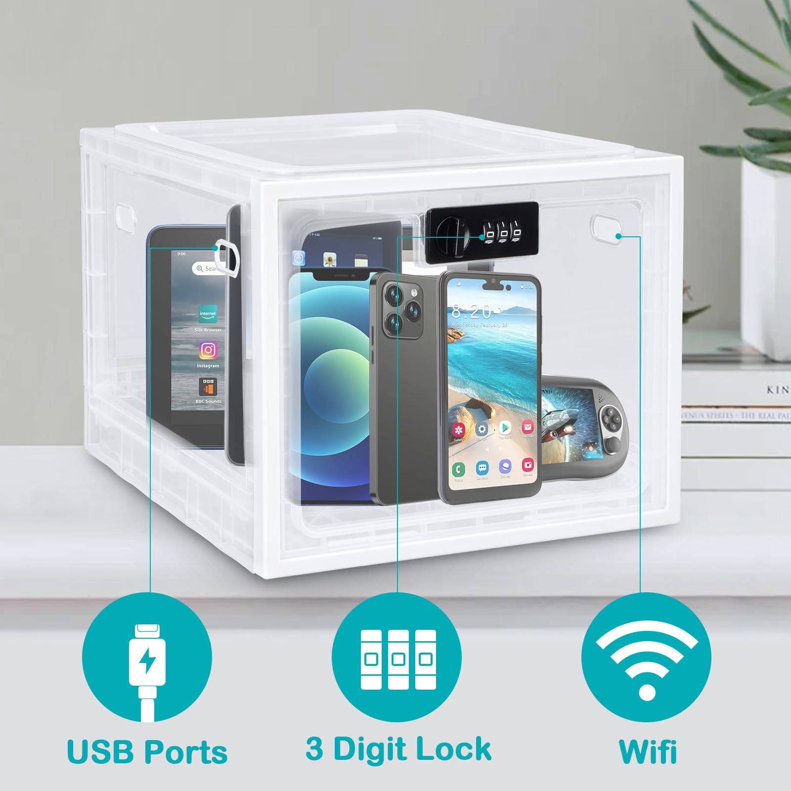 Secure Combination Lock Box for Personal Items - Office, School, Medicine, Snacks & Electronics Storage - White Lockable Storage Container (1 Pack) | Perfect for Lockers, Home Organization & Phone Jail Time Management