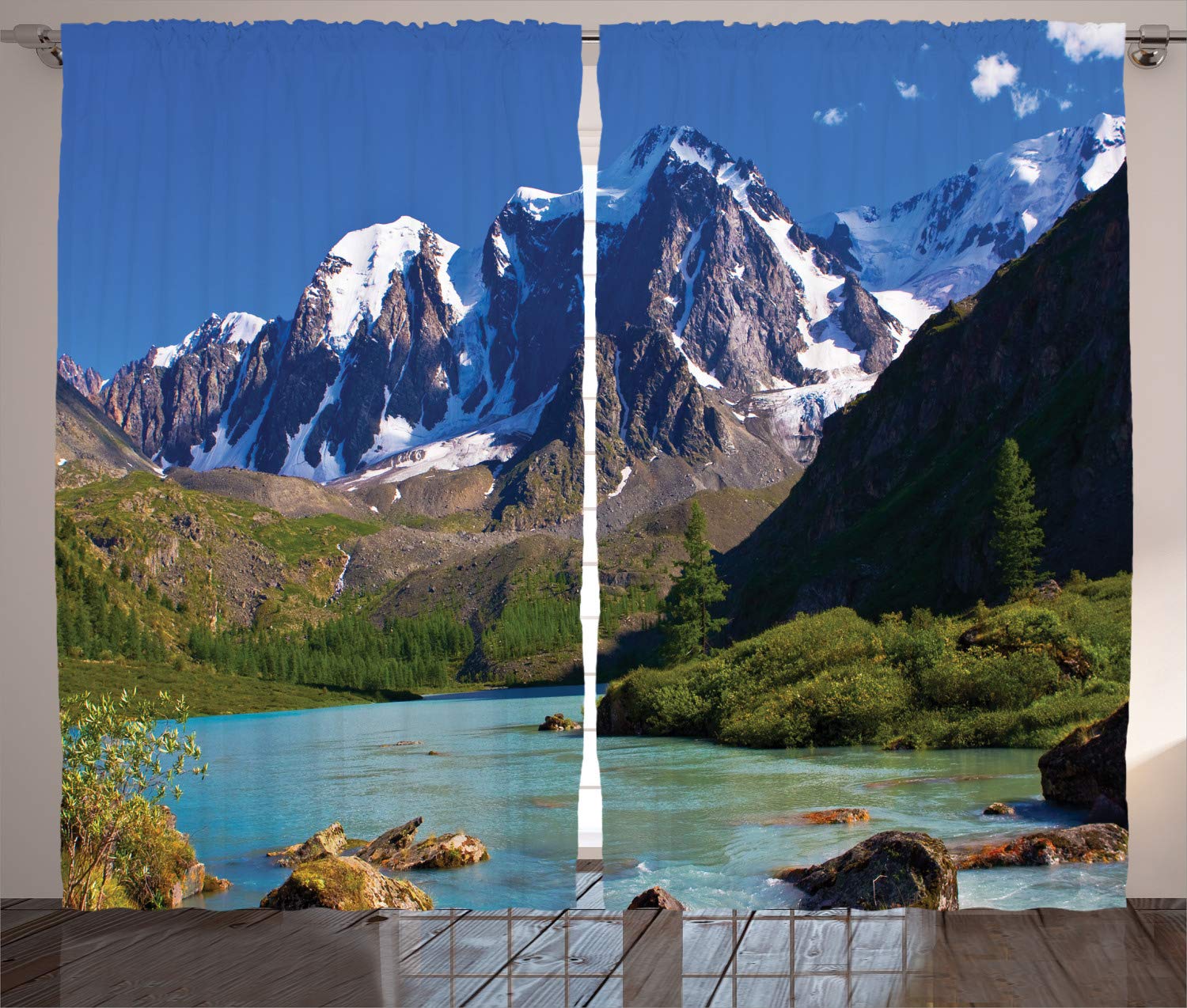 Ambesonne Snowy Mountain Landscape Curtains - 2 Panel Set, 108