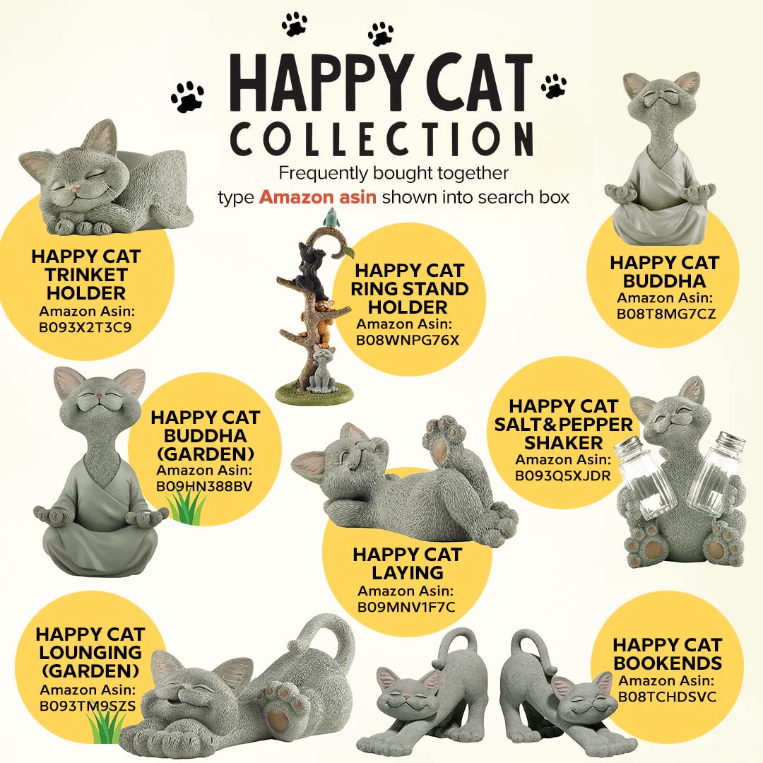 Happy Cat Figurine - Grey Smiling Cat Decor for Home & Office - Perfect Gift for Cat Lovers