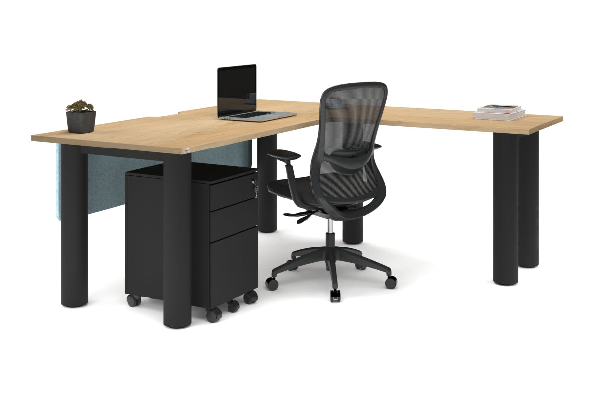 Quadro Cylinder Leg L-Shaped Corner Office Desk - 1800L x 1550W with Cable Management | Modern Home Office & Gaming Setup