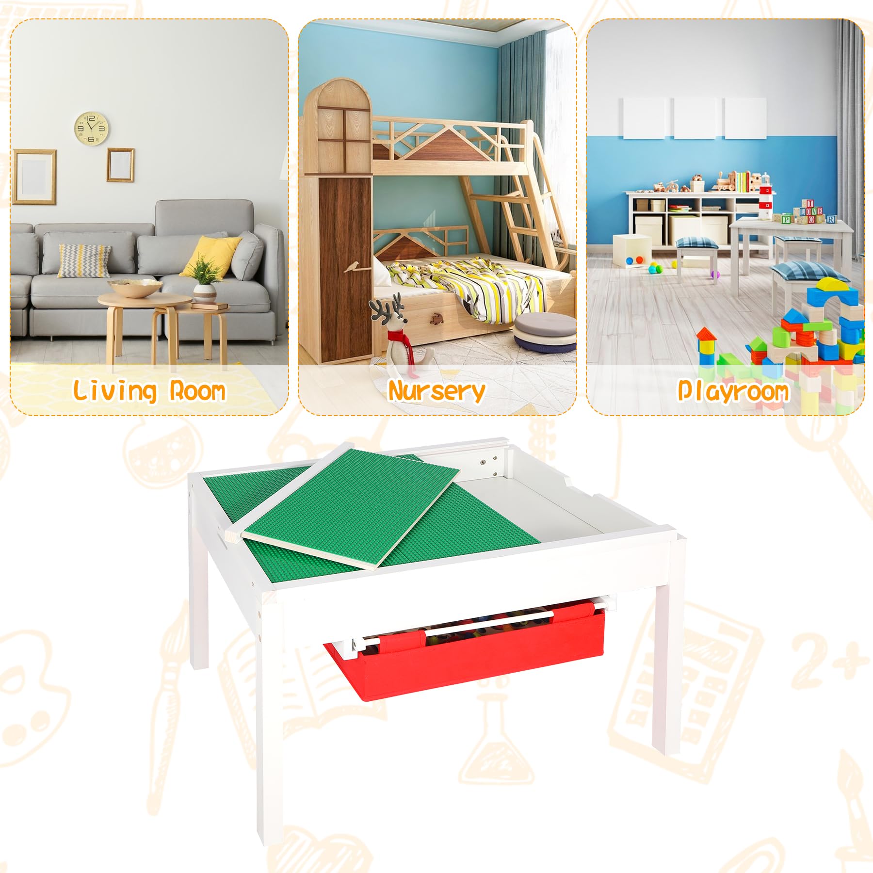 RedSwing 2-in-1 Kids Activity Table with Storage | Large Play Table for Boys & Girls Ages 5-12 | White Multi-Functional Kids Furniture for Arts, Crafts & Learning Activities