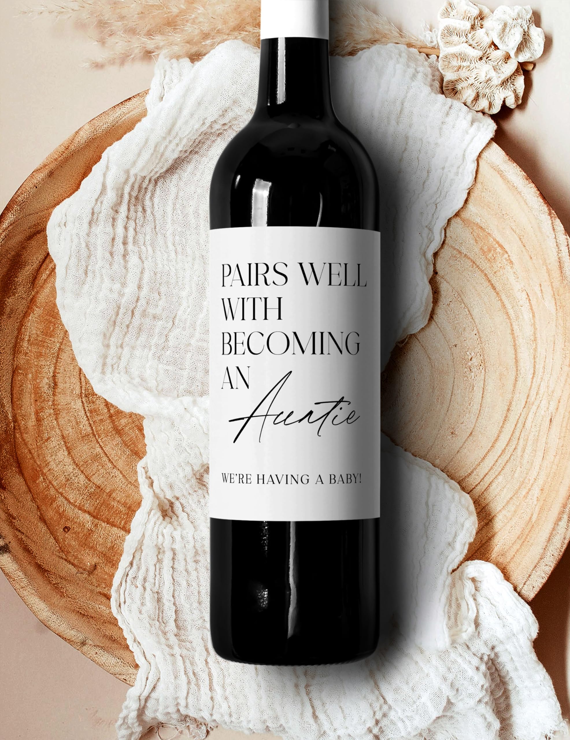 Pregnancy Announcement Wine Bottle Labels - Set of 4 - Welcome to Your Auntie Era - Baby Reveal Gift for New Aunts - Funny Wine Stickers for Auntie (Perfect for Baby Showers & Gender Reveal Parties)