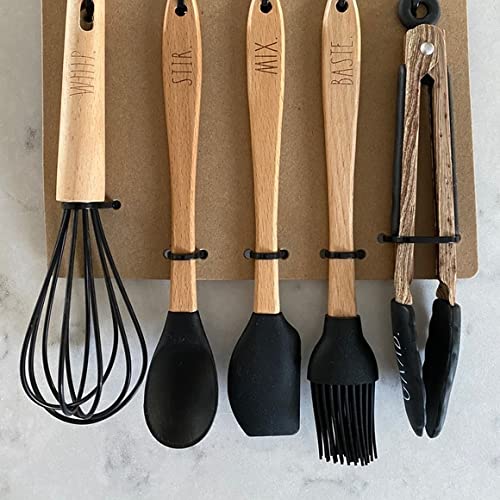 Rae Dunn 5 Piece Mini Utensils Set - Whip, Mix, Flip, Grab - Black - Perfect for Baking, Cooking & Small Kitchen Tasks