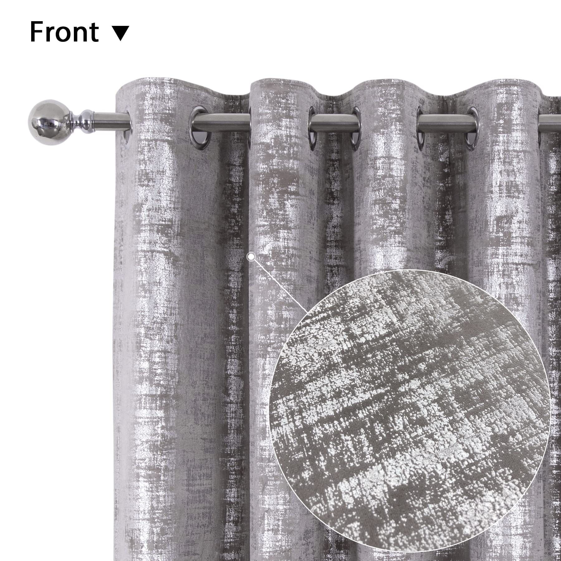 Always4u Champagne Soft Velvet Curtains 95 Inch Length - Luxury Thermal Insulated Window Drapes with Silver Foil Print for Living Room & Bedroom (Set of 2 Panels) - Perfect for Blackout, Noise Reduction & Elegant Home Decor