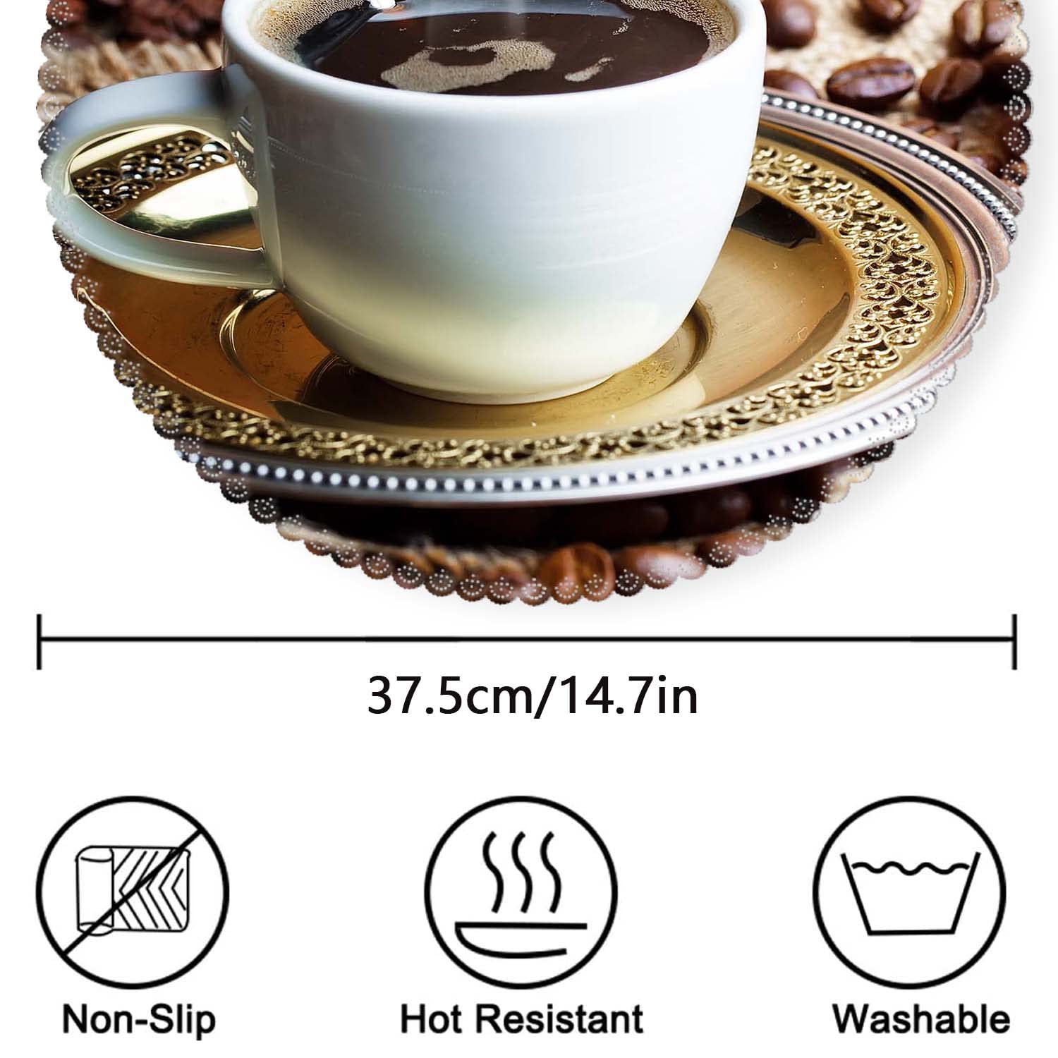 **Round Heat-Resistant Washable Polyester Placemats - Set of 4 for Kitchen & Dining Table Decor - Coffee Theme - Perfect for Everyday Meals, Dinner Parties & Holiday Gatherings**