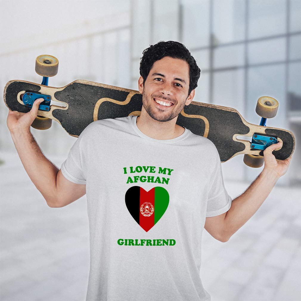 Funny Graphic T-Shirt for Men - 'I Love My Afghan Girlfriend' Cotton Tee - White Large Size - Perfect for Casual Wear, Gifts & Couples Outfits