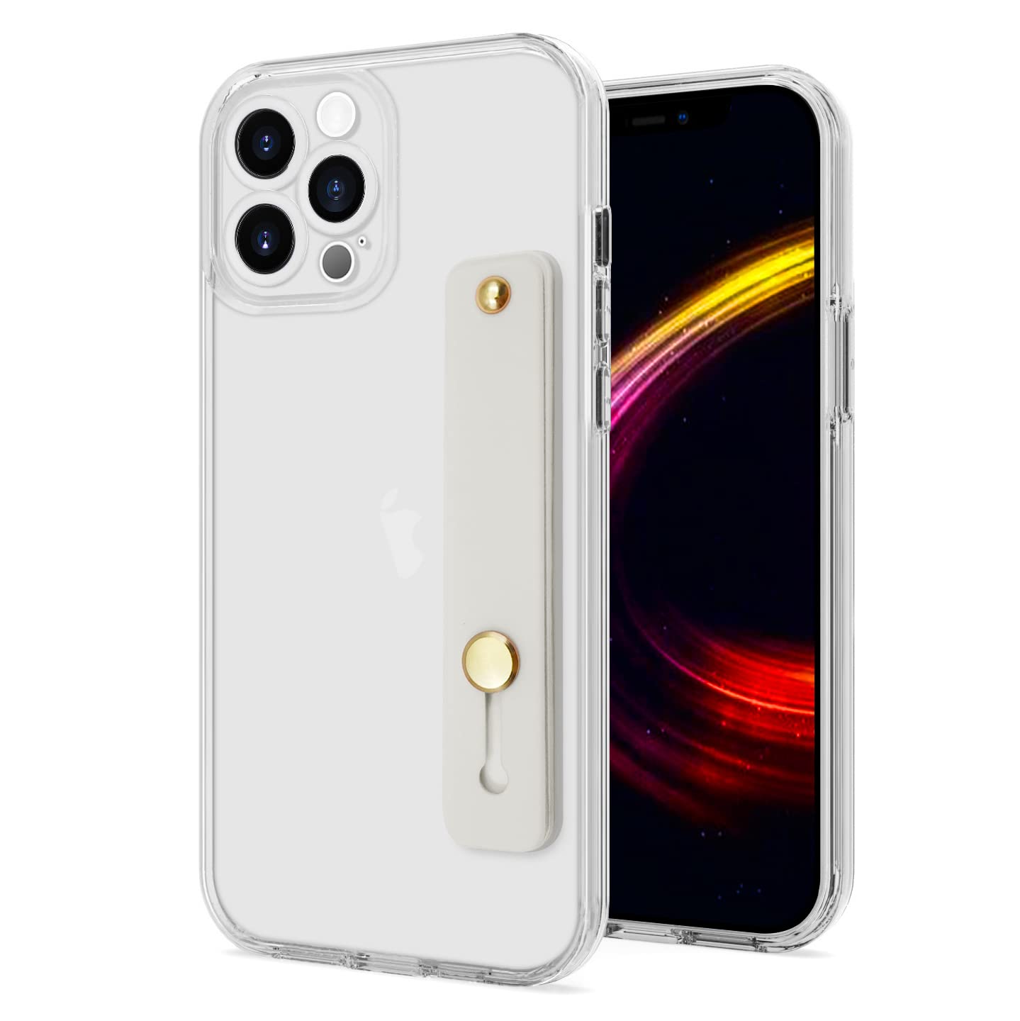 Omio Clear Fluorescent Neon TPU Silicone Shockproof Case for iPhone 12 Pro Max - Slim Soft Protective Cover with Wristband Grip & Stand (Compatible with iPhone 12 Pro Max) - Perfect for Women, Girls, and Everyday Use at Work, School, or Travel
