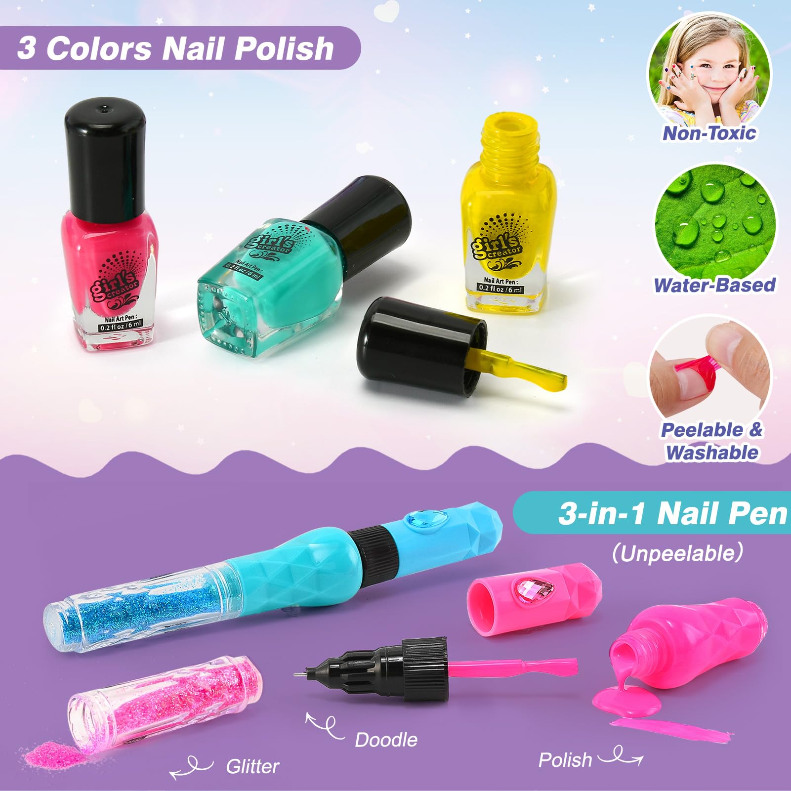 G.C Kids Nail Polish Set - 12 Non-Toxic Colors Nail Art Kit with Storage Desk, Nail Dryer & Hand Massage Spa Tools - Perfect Manicure Salon Toy Gift for Girls Ages 6-12 - Birthday, Christmas Present for Little Princess Spa Day at Home
