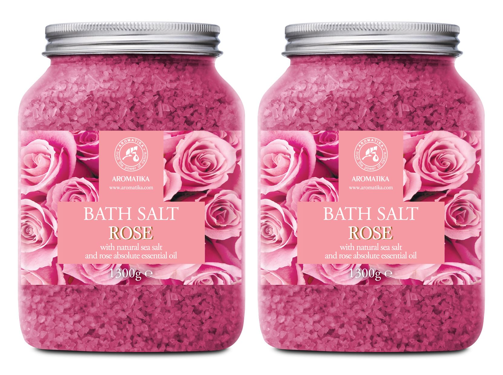Natural Rose Bath Salts Set (2x46oz) with Rosewood Oil & Rose Extract | Relaxing Aromatherapy Spa Treatment for Body Care, Beauty & Wellness | Perfect for Stress Relief, Bubble Baths & Home Spa Days