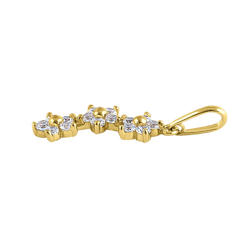 14K Yellow Gold Triple Plumeria CZ Pendant - Dainty Floral Jewelry for Women, Perfect for Beach Weddings, Summer Vacations & Boho Fashion