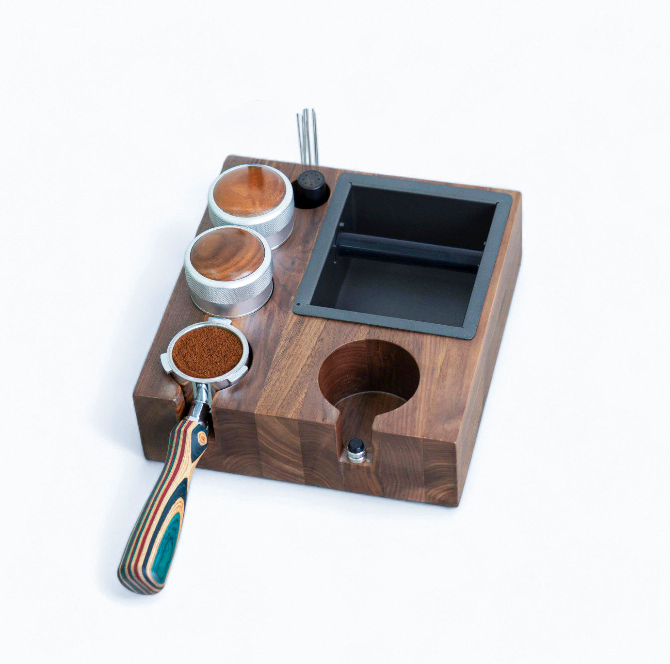 Professional Barista Coffee Tamping Station with Built-in Knock Box - Espresso Workspace Organizer for Home & Cafe Use