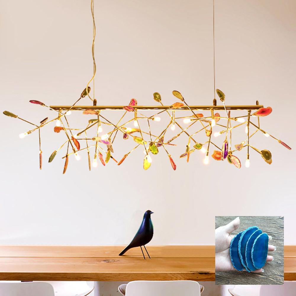 Elegant Agate Flake Crystal Chandelier - Handcrafted Natural Stone Pendant Light Fixture for Dining Room, Living Room & Bedroom Decor
