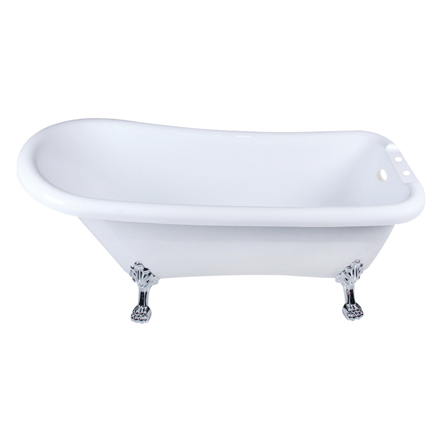 Aqua Eden 67-Inch Acrylic Classic Flat Rim Single Slipper Clawfoot Bathtub with 7-Inch Faucet Drillings - Glossy White & Polished Chrome | Freestanding Soaking Tub for Vintage Bathroom, Spa Retreat, or Luxury Master Bath