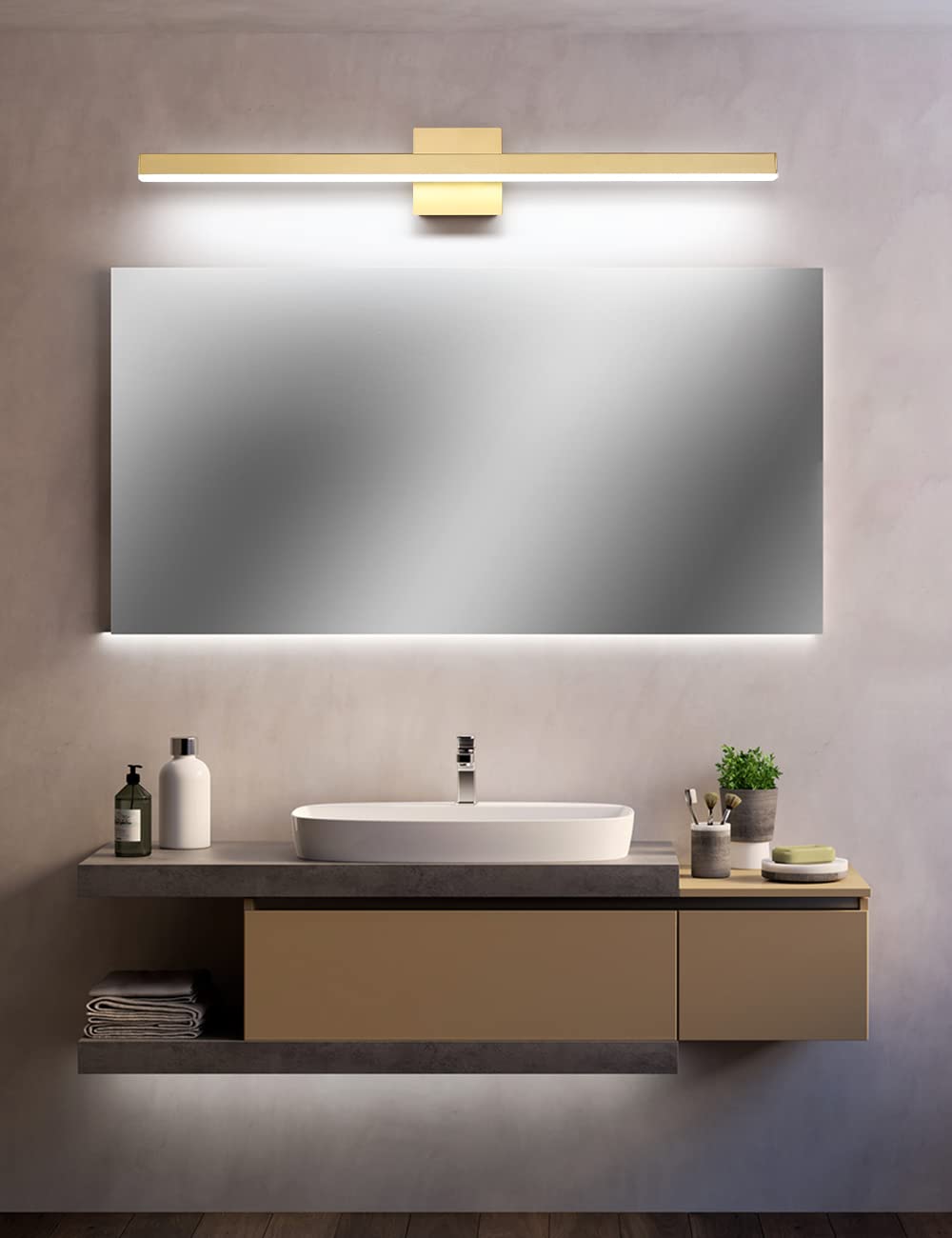 Joossnwell 35.4 Inch Gold LED Bathroom Vanity Light Bar - Modern Wall Mounted Mirror Lighting with 22W Cool White Light - Perfect for Bathroom, Makeup Area & Dressing Room