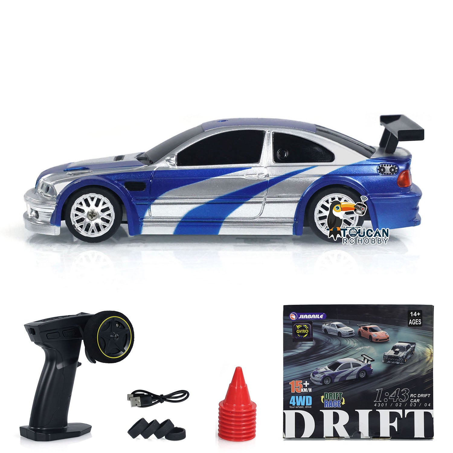 1/43 Scale RC Drift Race Car - 4WD Gyro Remote Control Toy Car with 4-Piece Set & Traffic Cones | High Speed Mini Model for Kids & Adults | Perfect for Indoor Racing, Drift Competitions & Birthday Gifts