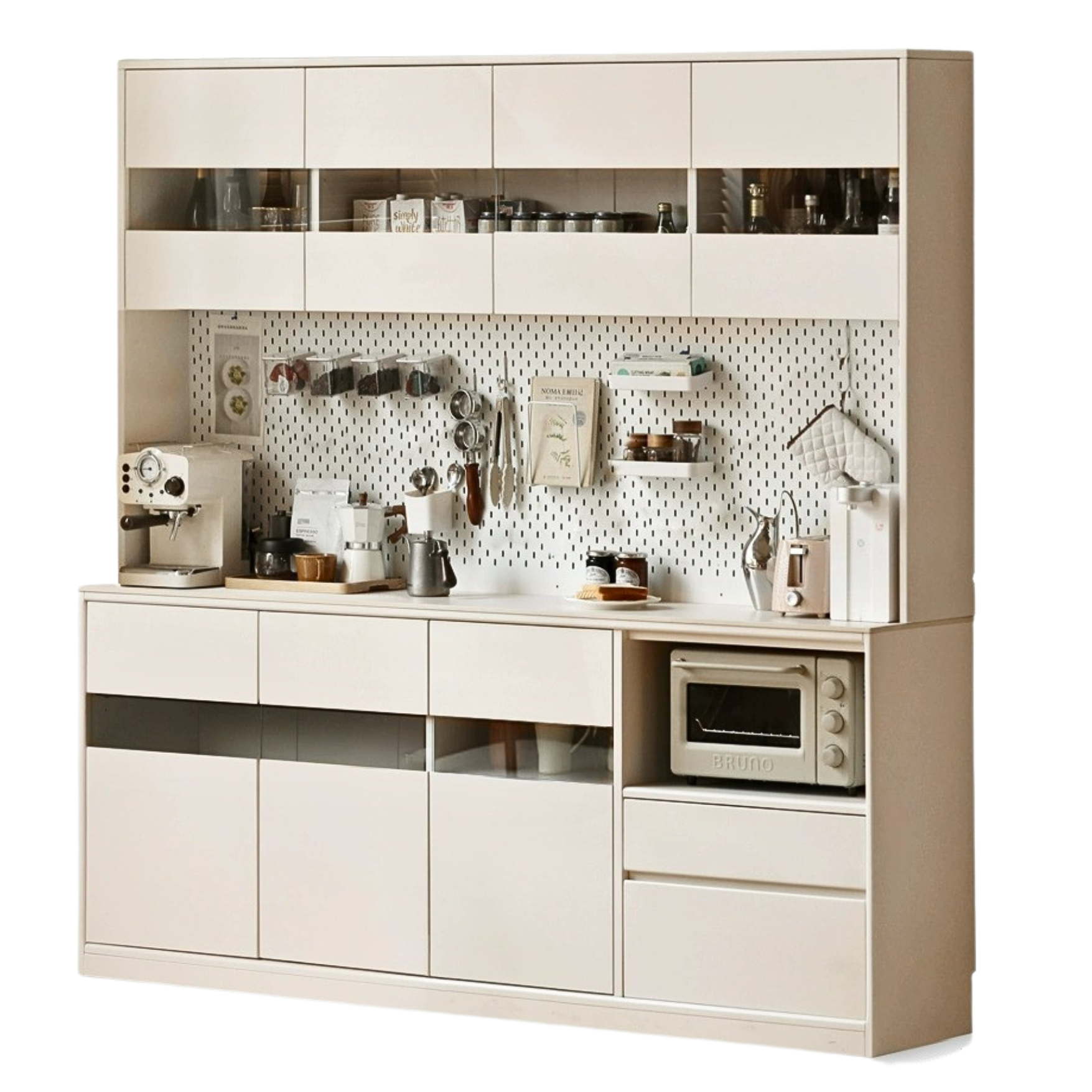 Solid Poplar Wood Wall-Mounted Cream Style Dining Sideboard - Perfect for Small Spaces, Kitchens, and Dining Rooms