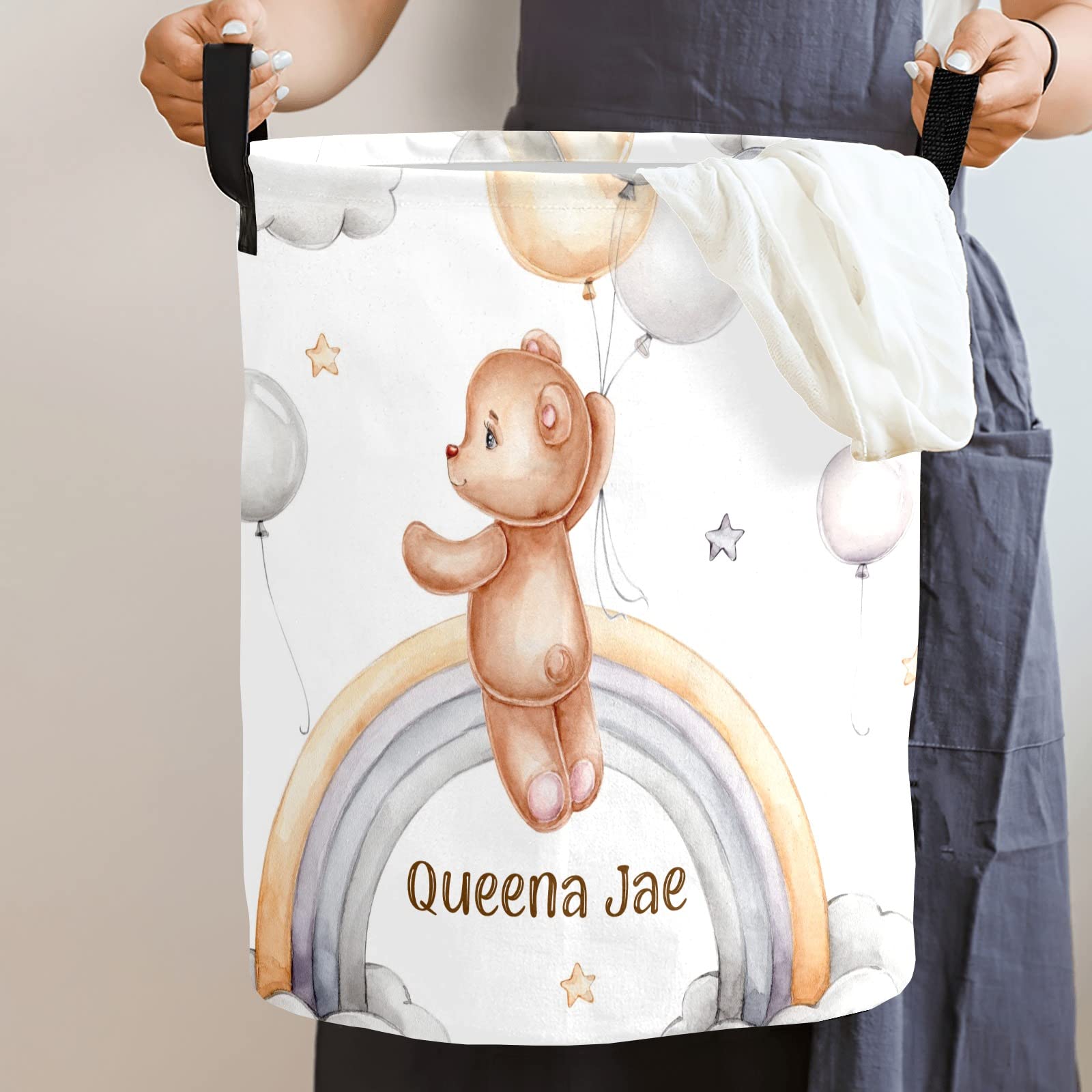 **Rainbow Teddy Bear Balloon Storage Bin - Waterproof Oxford Fabric Laundry Hamper, Toy Organizer, Gift Basket for Bedroom, Nursery & Clothes Storage - Perfect for Kids' Room, Baby Gifts & Home Decor**