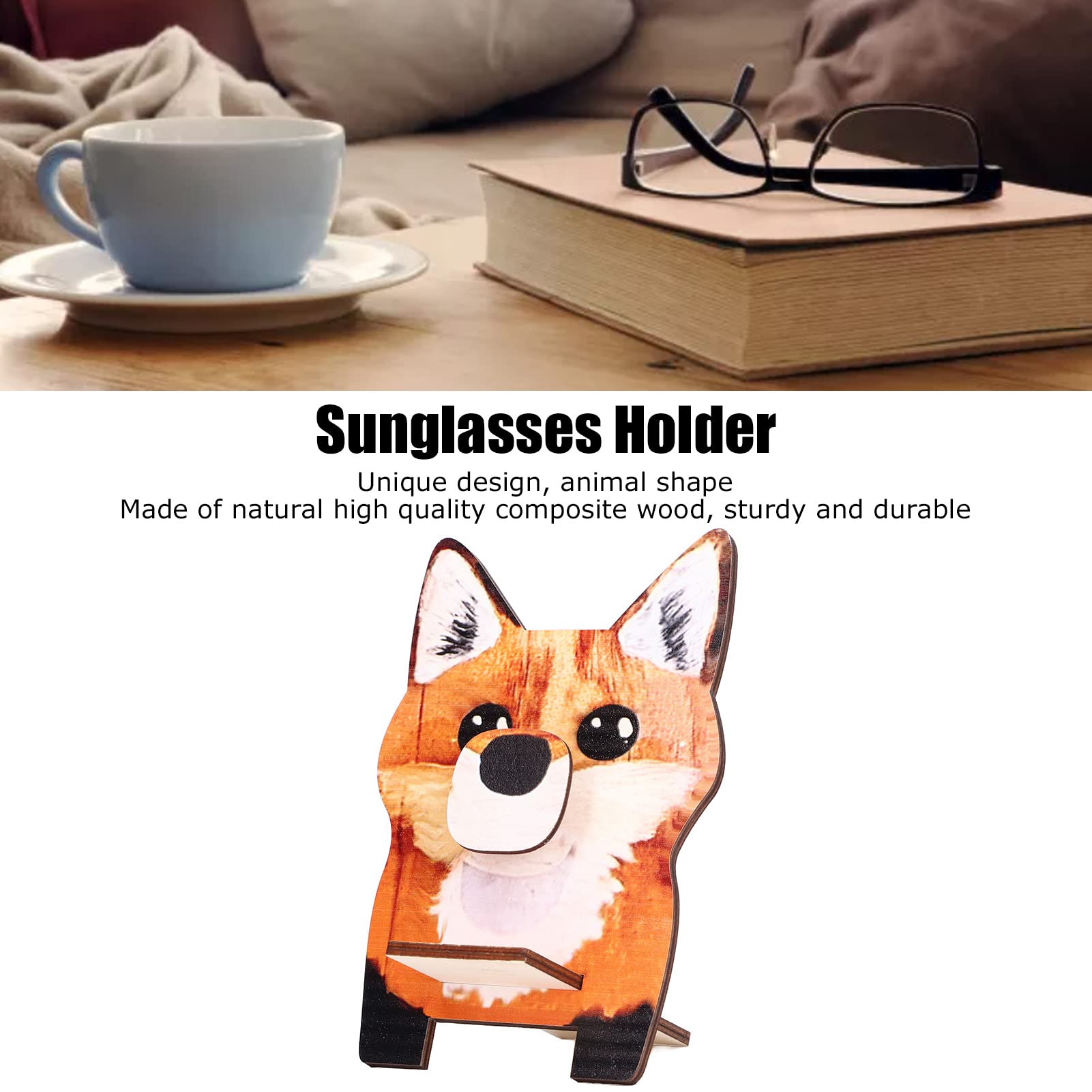 Wooden Fox Glasses Holder Stand for Nightstand & Desk Organizer