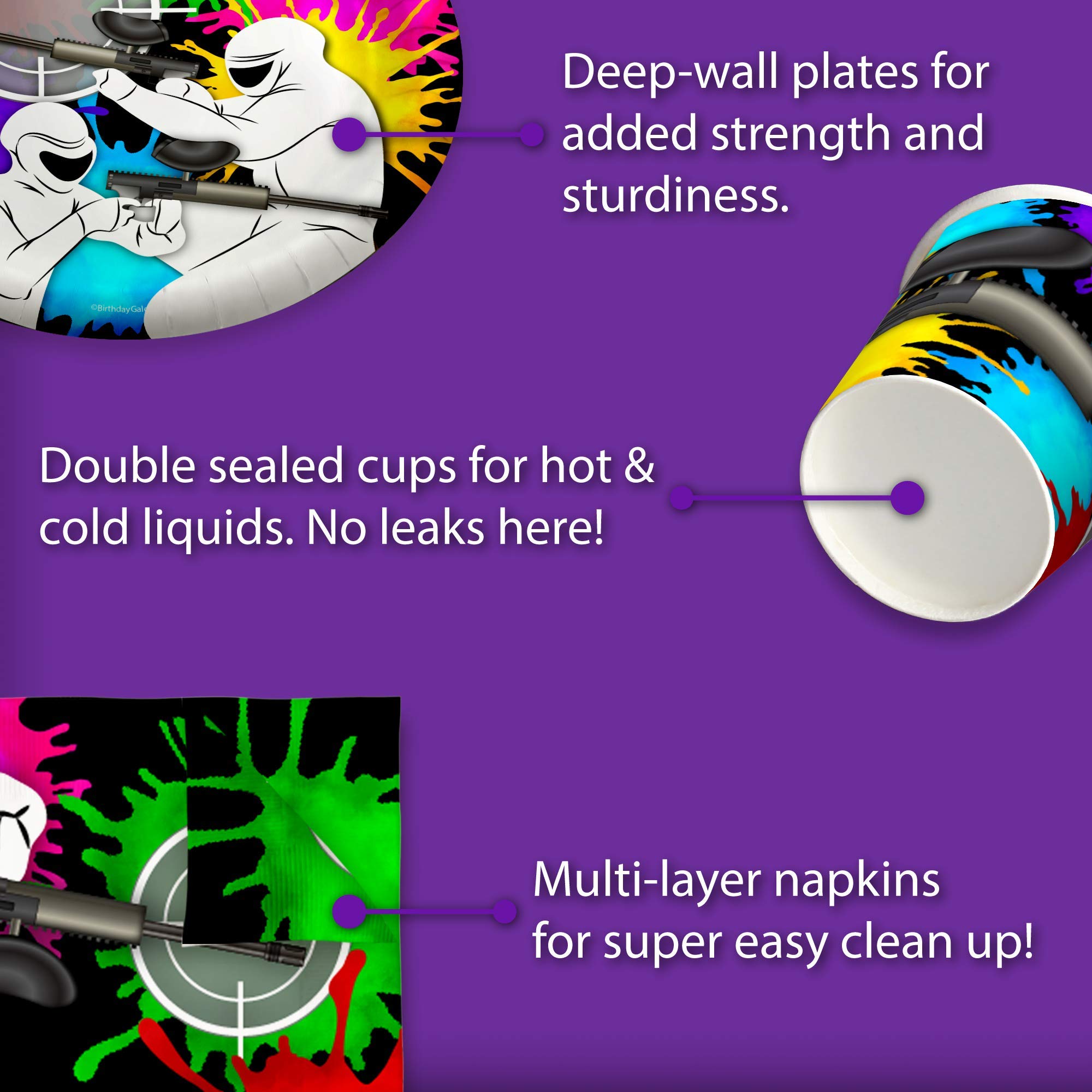 Paintball Party Supplies Set - 16-Piece Tableware Kit with Plates, Napkins & Cups for Birthday Celebrations & Themed Events