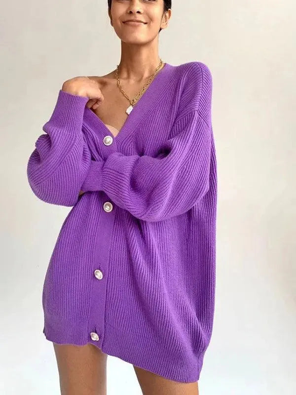 Women's Loose Drop Shoulder Cardigan Sweater - Soft Casual Knitwear for Fall & Winter - Perfect for Office, Travel, and Lounge Wear
