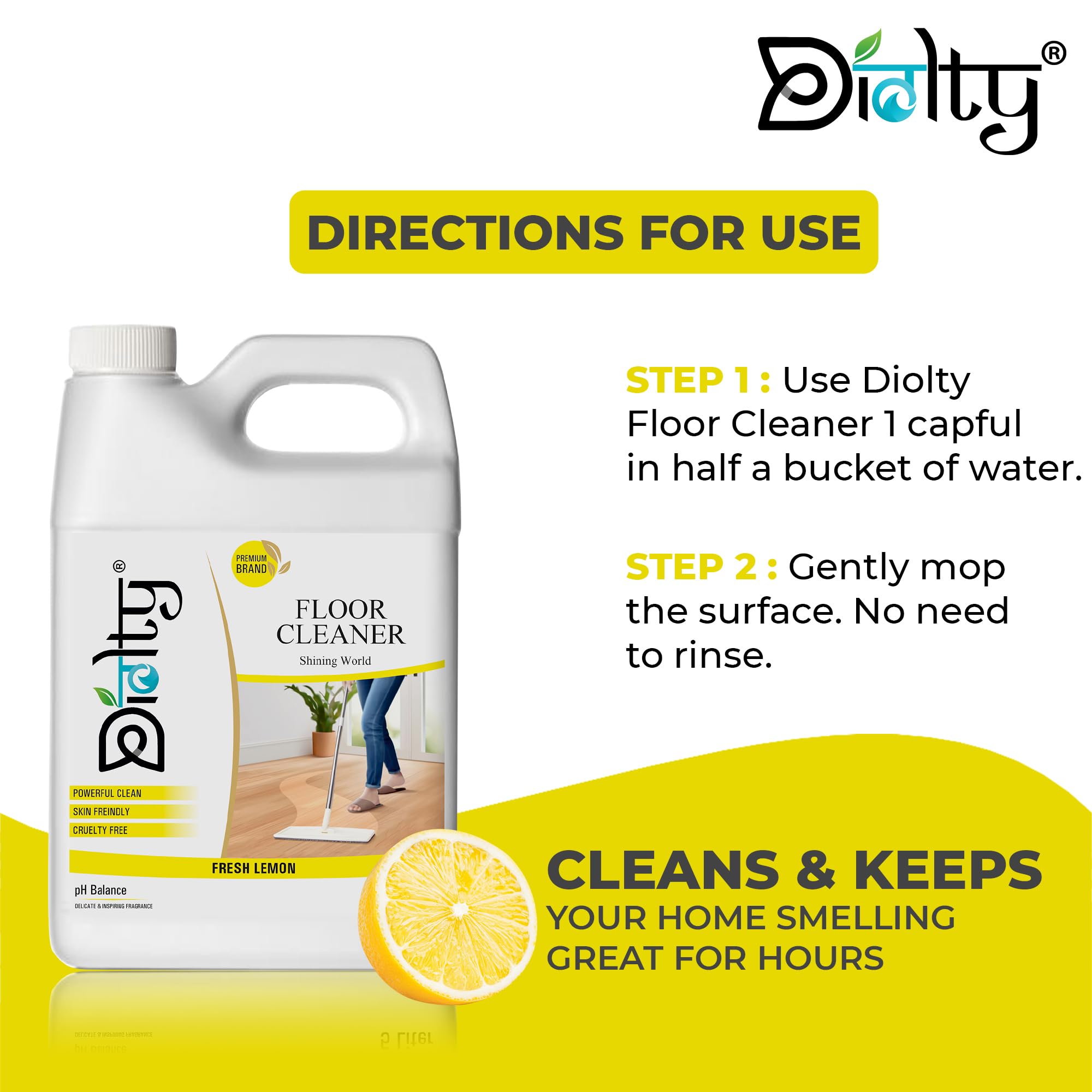 Eco-Friendly Non-Toxic Floor Cleaner Liquid - 5L Lemon Scent for Bathroom Tiles, Kitchen & Hard Surface Cleaning | Safe for Skin & Pets | Multi-Surface Household Cleaner