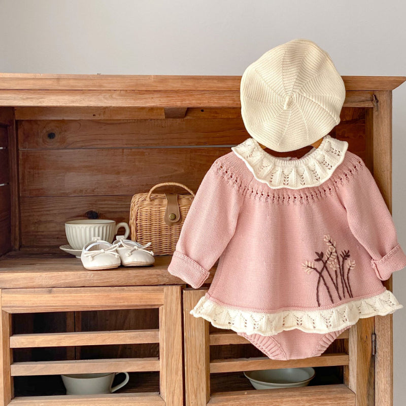 Baby Girl Ruffle Collar Knitted Two-Piece Outfit Set - Cute & Comfortable Toddler Clothes for Photoshoot, Birthday Party & Daily Wear