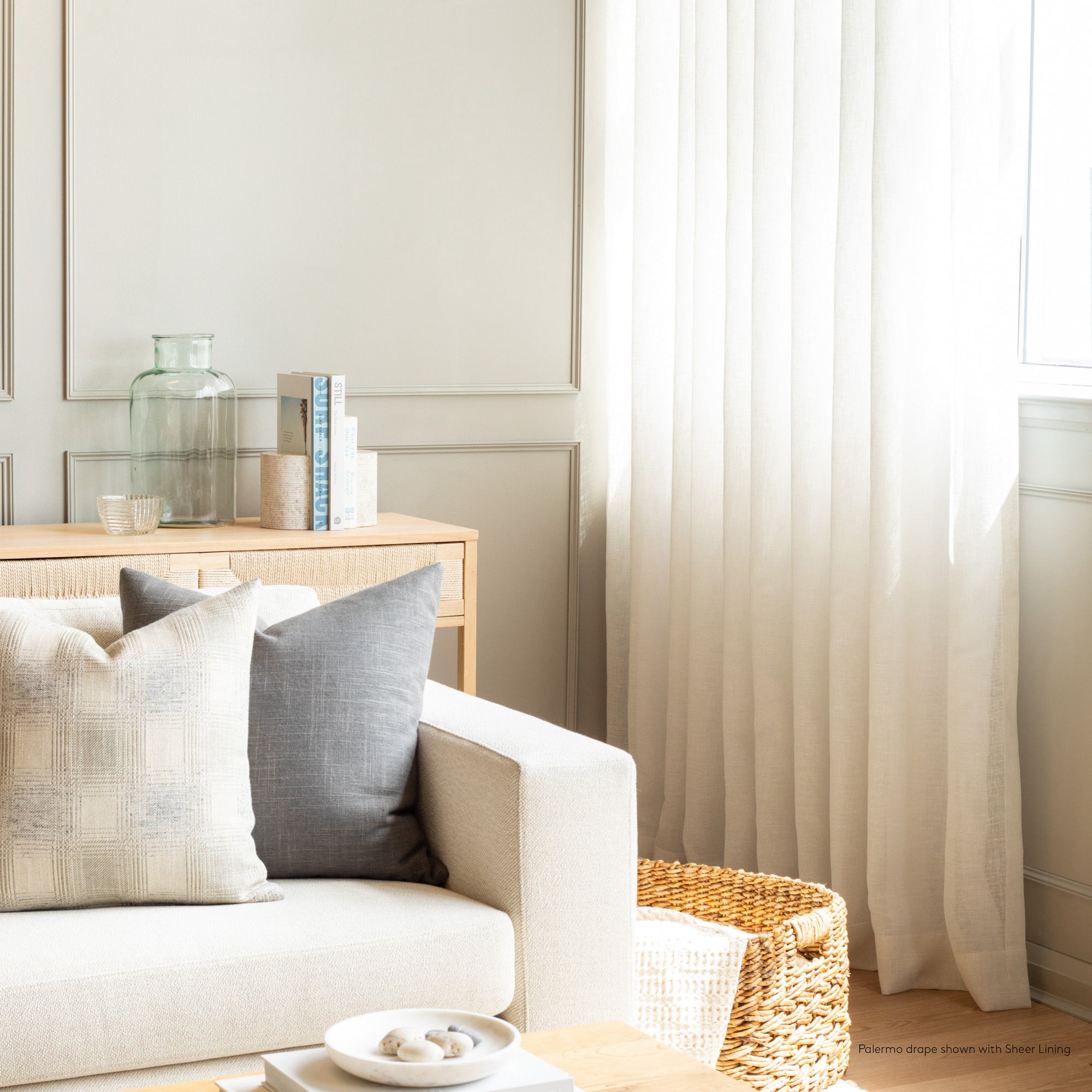 Palermo Double Width Sheer Fabric - Oyster White Premium Curtain Material for Living Room & Bedroom Windows