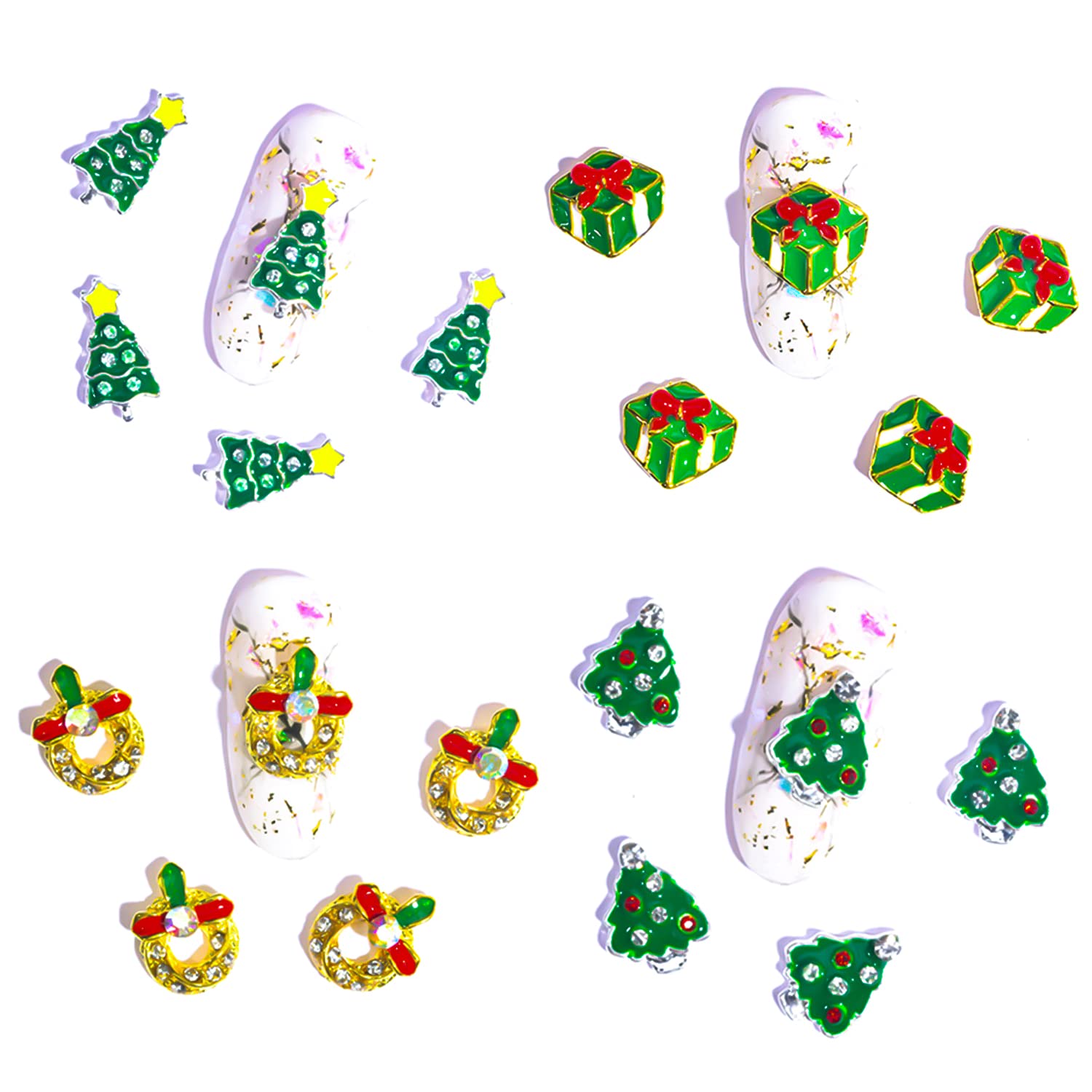 50Pcs Christmas Nail Charms - 3D Snowman & Elk Nail Art Decorations with Rhinestones, Studs & Jewels for Holiday Manicures | Perfect for Christmas Parties, Gift Giving & Winter Nail Designs