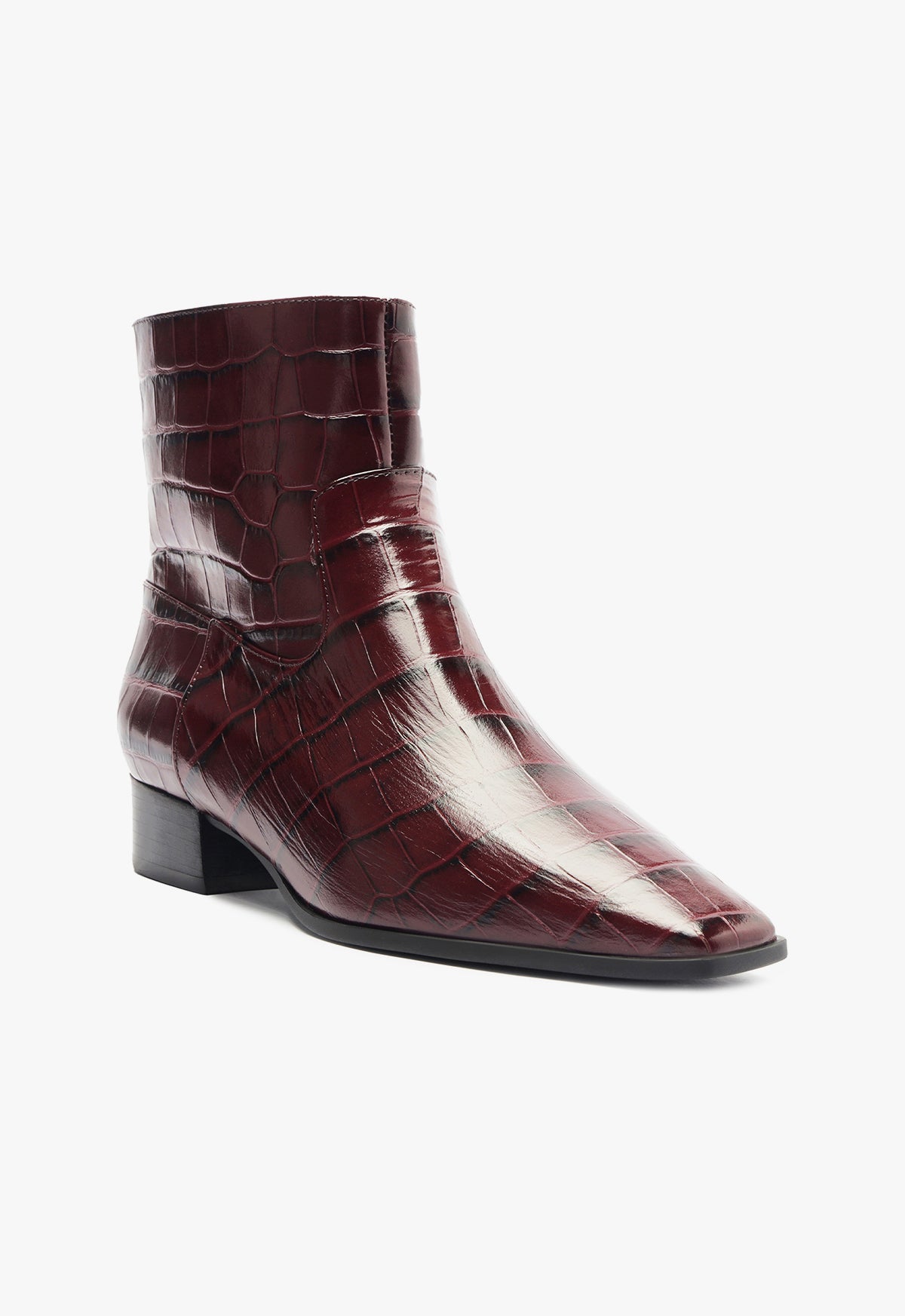 Helena Crocodile Embossed Leather Ankle Boots for Women - Low Heel 2.4
