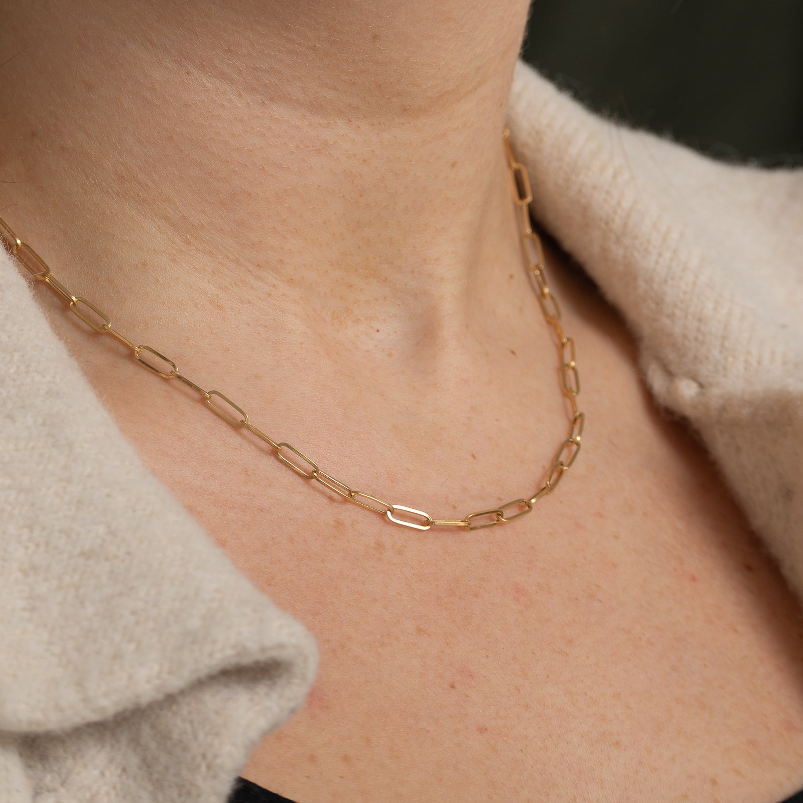 18K Yellow Gold Paperclip Chain Necklace - 17.5 Inch Dainty Minimalist Jewelry for Women - Perfect for Layering, Everyday Wear & Special Occasions
