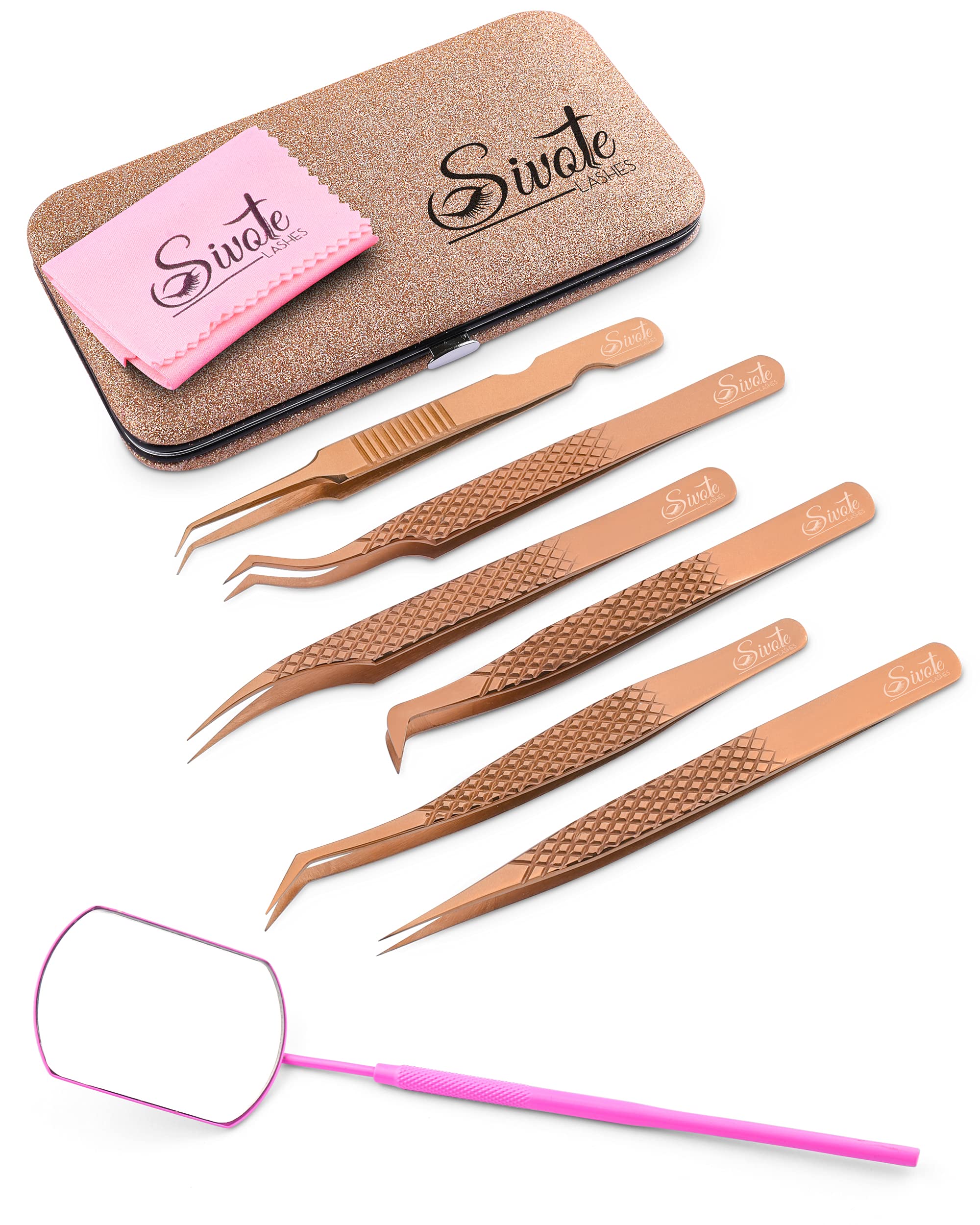 Professional Eyelash Tweezers with Upgraded Design & Lash Mirror - Perfect for Eyelash Extensions, False Lashes Application, and Salon Professionals