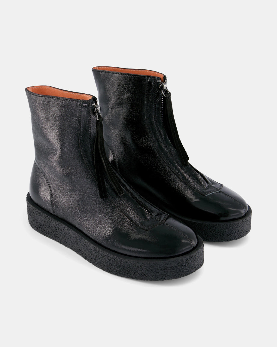 Lucent Zip Up Ankle Boots for Women - Stylish Black Crush Leather Booties | Perfect for Casual Outfits, Office Wear & Night Out