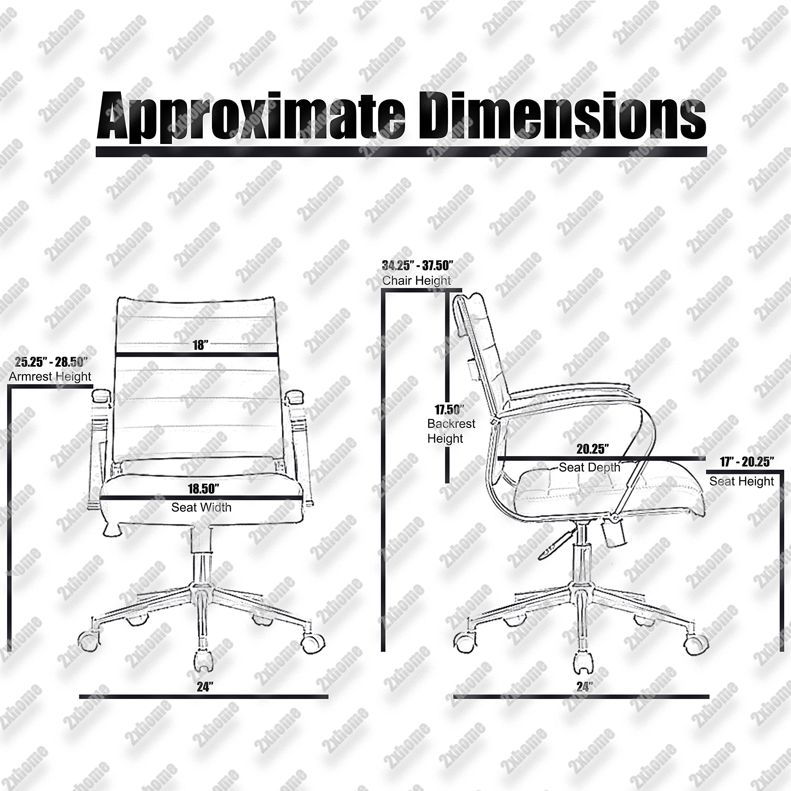 2xhome - Modern Black PU Leather Mid Back Swivel Tilt Adjustable Office Chair - Executive Manager Desk Chair with Ribbed Design for Conference Room, Home Office & Computer Work (All Black) - Ergonomic Support for Long Work Hours