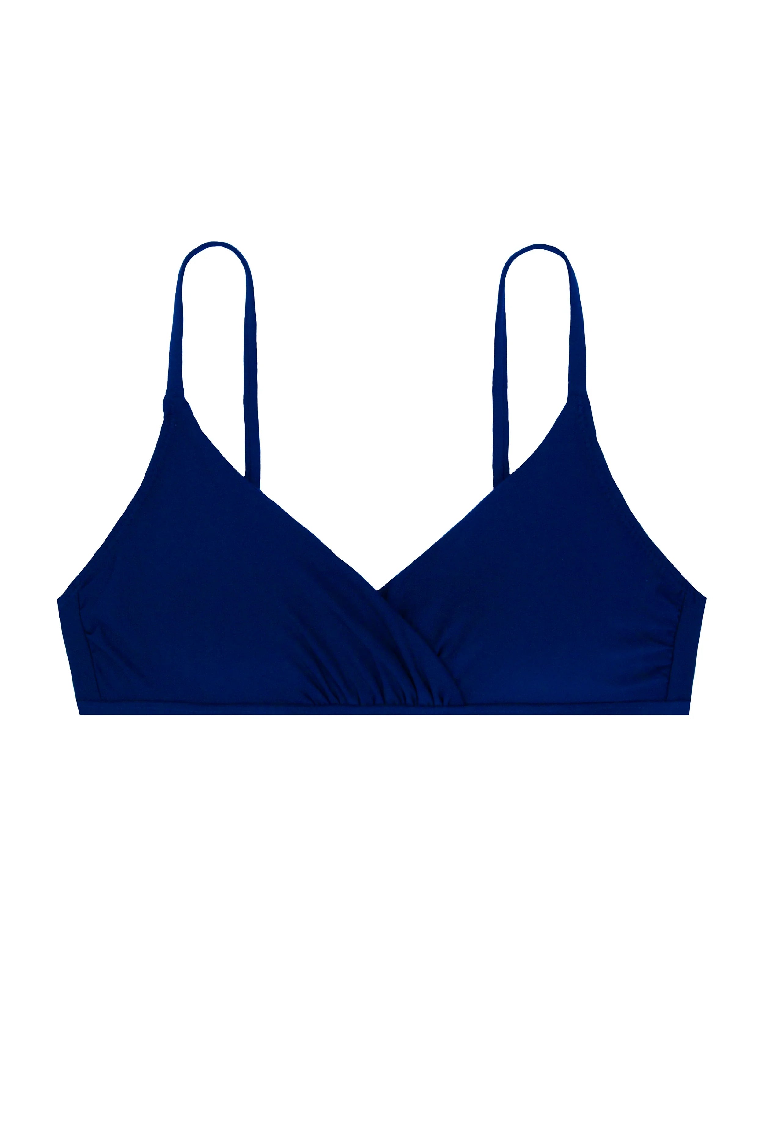 Shirred Crossover Bra for Women - Comfortable Wireless Support in Navy Blue | Perfect for Yoga, Workouts, and Everyday Wear