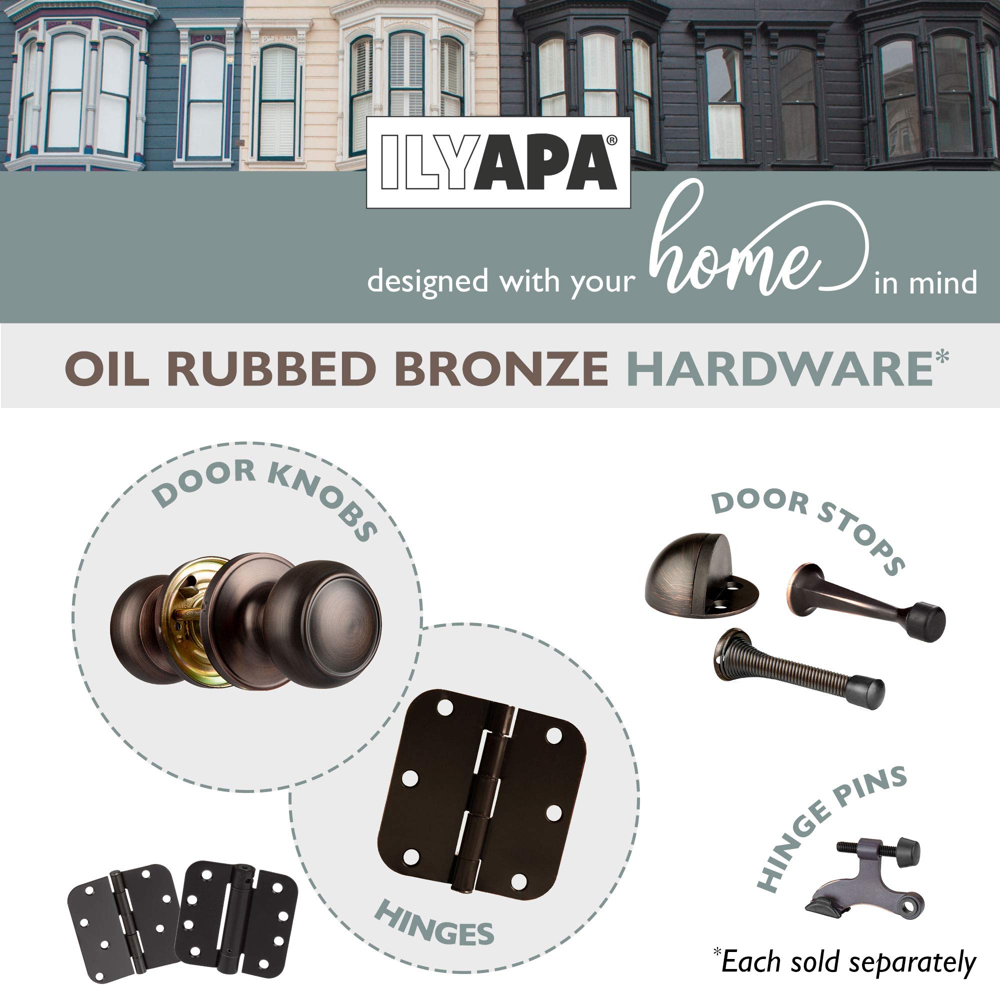 Colonial Oil Rubbed Bronze Passage Door Knob - 6 Pack Non-Locking Round Interior Door Handle for Hallway, Closet & Bedroom - Durable & Stylish Hardware for Home & Office Doors
