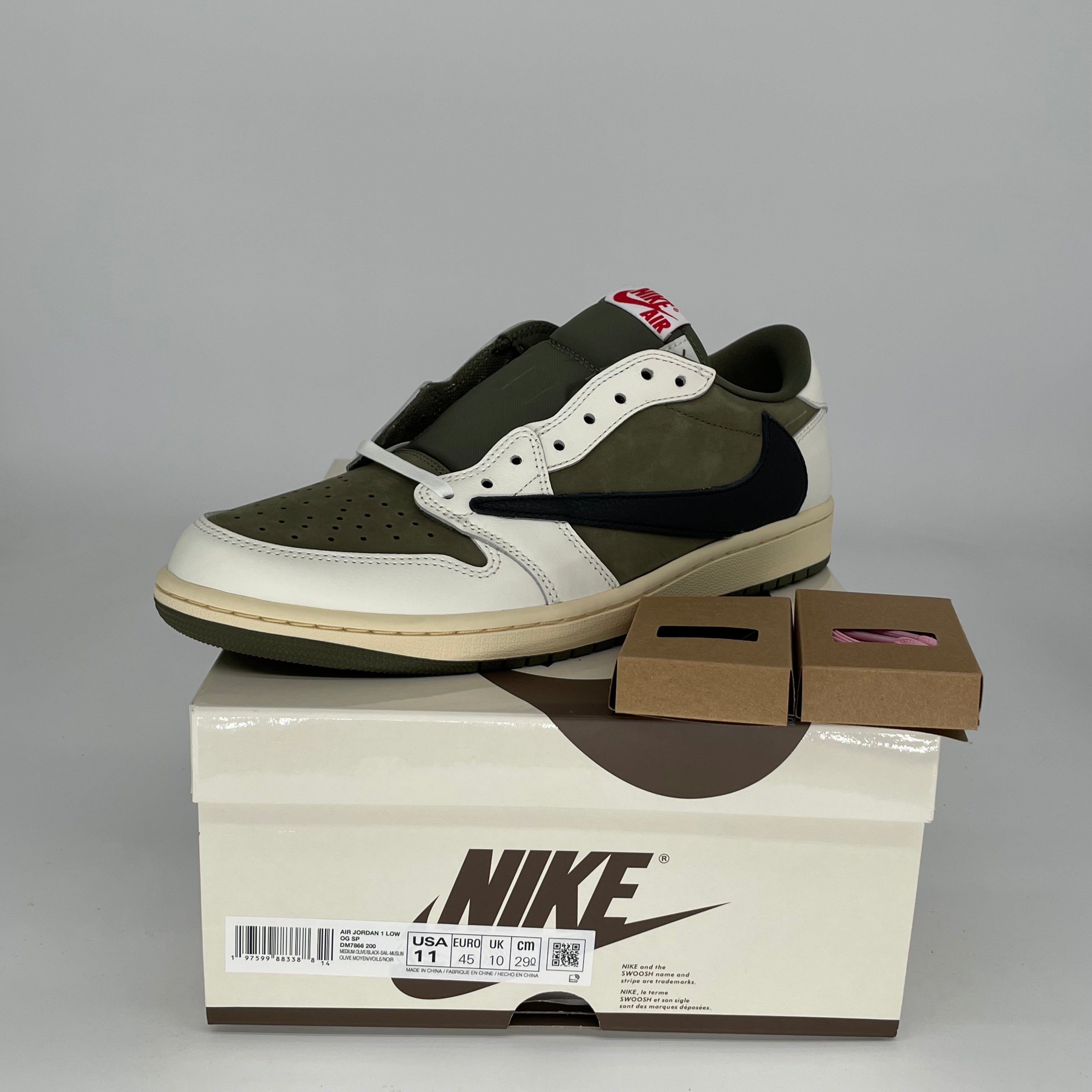 Air Jordan 1 Low Travis Scott Medium Olive Sneakers - Men's Size 11 (DM7866-200) | Retro Basketball Shoes for Casual Wear & Street Style