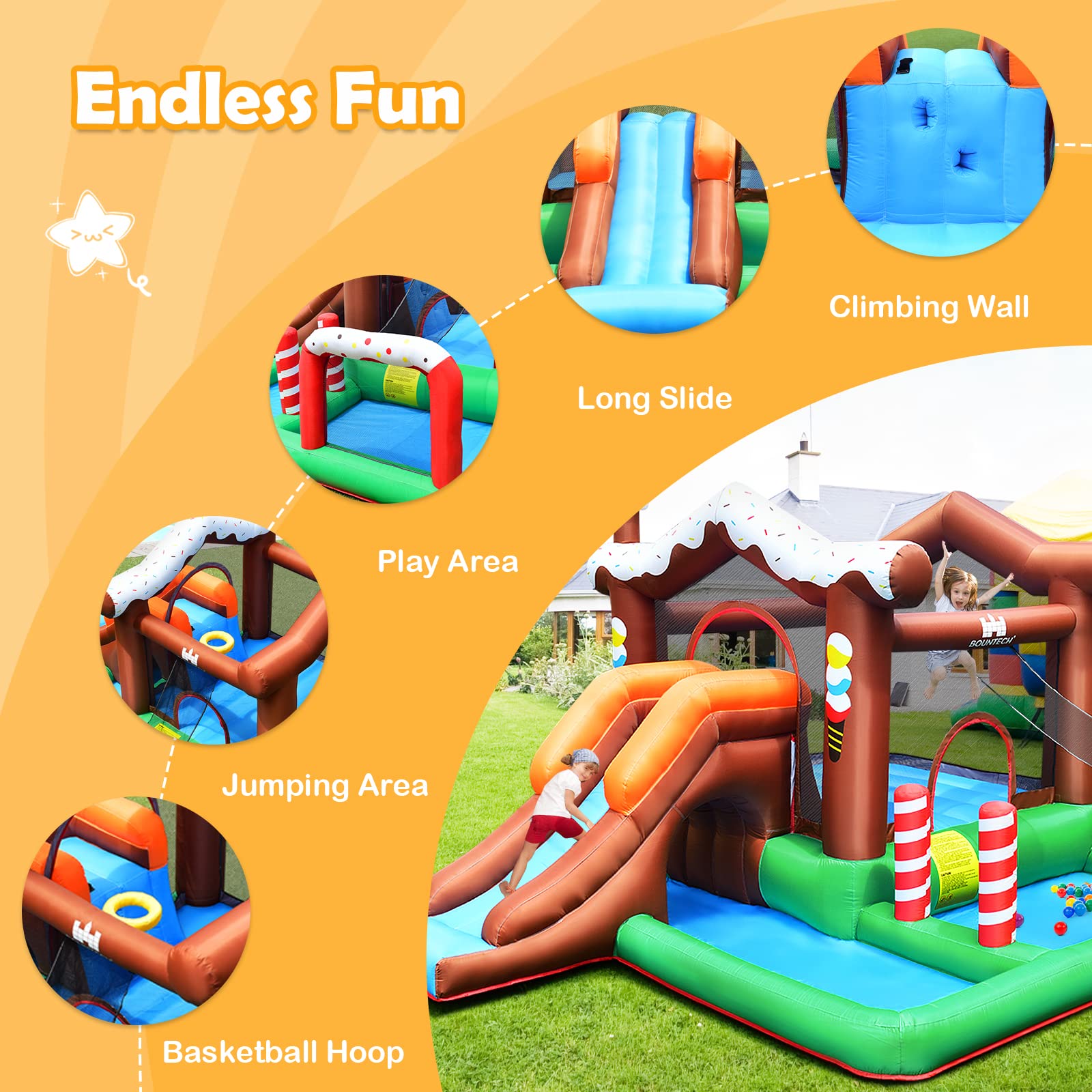 **HONEY JOY 6-in-1 Inflatable Water Slide for Kids & Adults - Giant Blow Up Bouncy Water Park with Crawl Tunnel, Outdoor Water Bounce House, Backyard Summer Fun (Blower Not Included) - Perfect for Birthday Parties, Family Gatherings, and Outdoor Play**