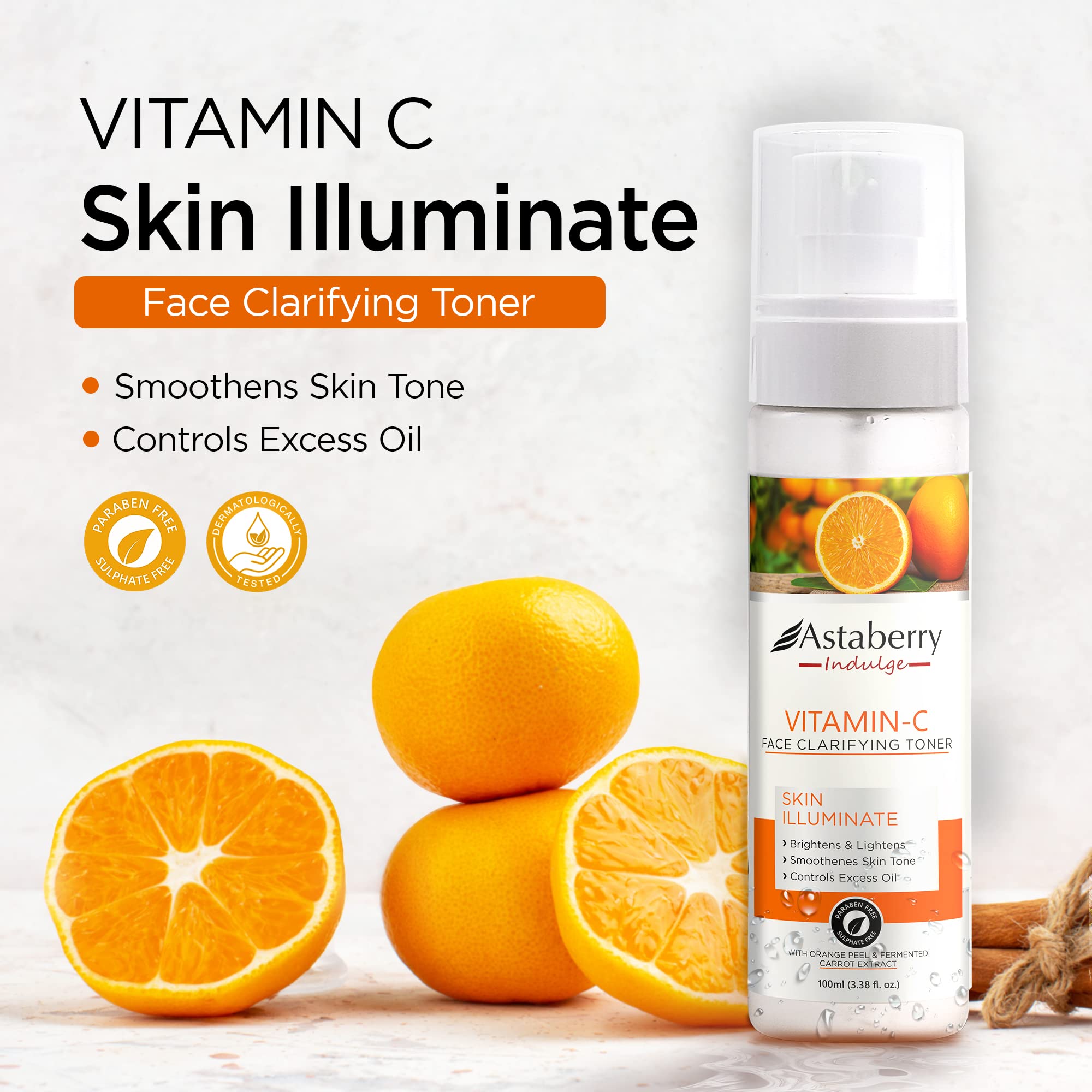 Astaberry Vitamin C Face Toner for Glowing Skin | Hydrating Toner for Oily & Dry Skin | With Orange Peel & Fermented Carrot Extract | 100ml | Perfect for Daily Skincare Routine & Post-Cleansing Refreshment
