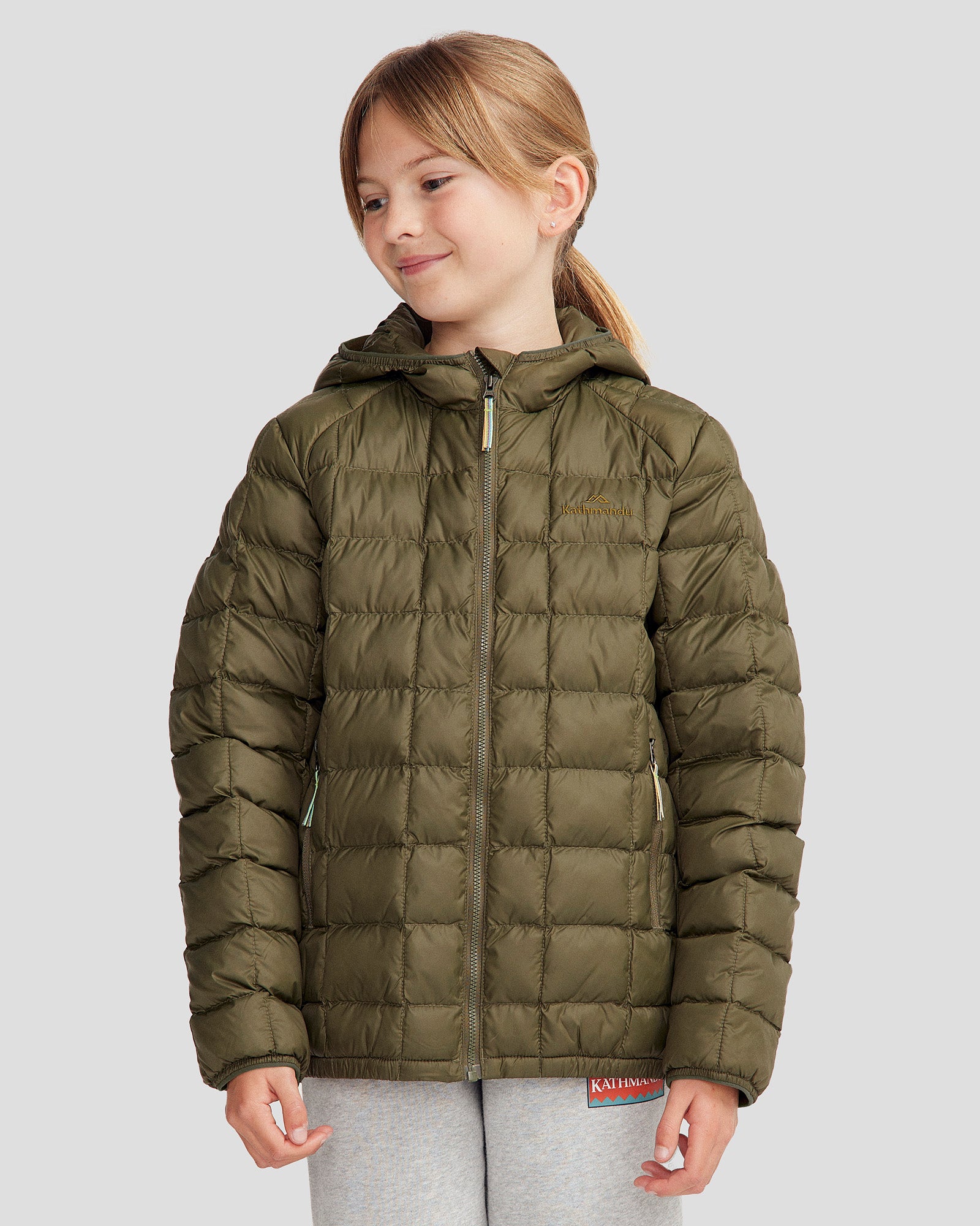 Youth Helmet Liner Insulated Hooded Jacket - Light Moss Green - Warm & Windproof Winter Coat for Skiing, Snowboarding & Outdoor Activities