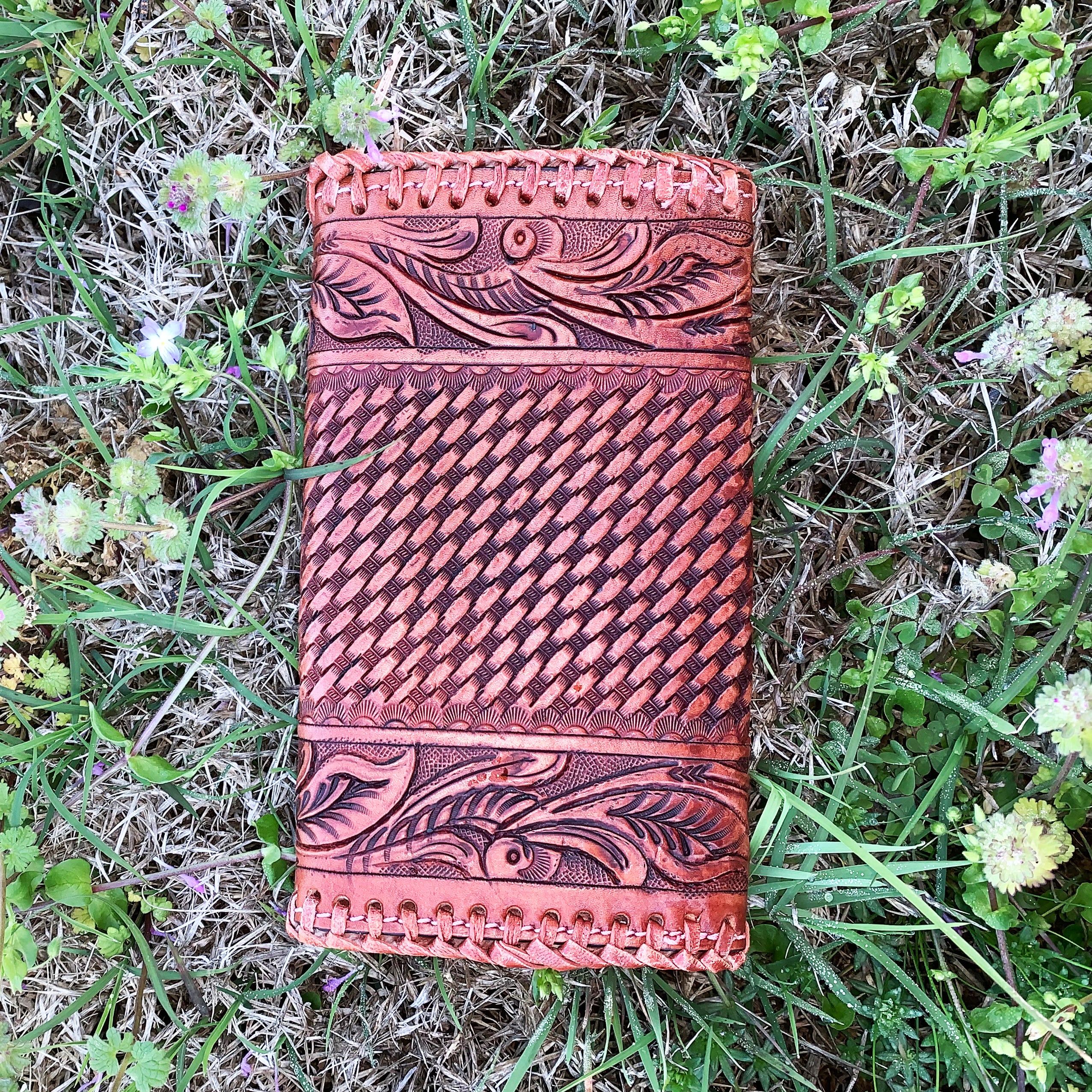 American Darling Genuine Leather Tooled & Laced Wallet for Women - Western Style Bifold Wallet with Card Slots (Perfect for Cowgirl Fashion, Rodeo Events & Everyday Use)