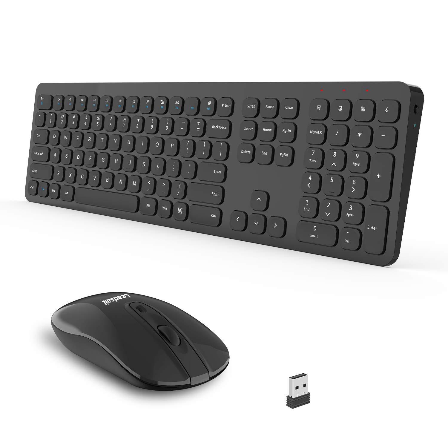 LeadsaiL Wireless Keyboard and Mouse Combo - Full Size Ergonomic Silent USB Cordless Set for Windows, Mac, PC, Laptop, Desktop - Perfect for Home Office, Gaming & Work
