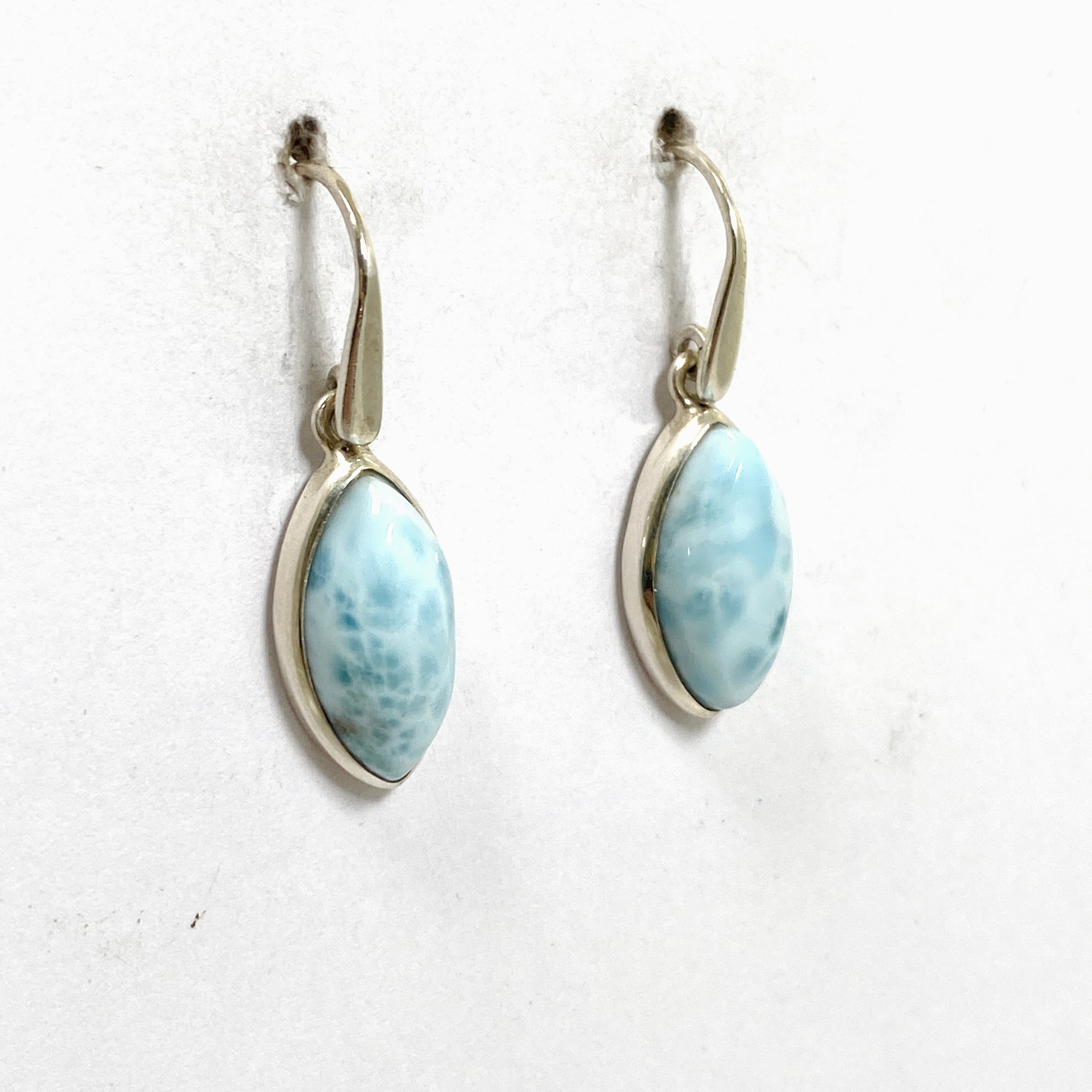 Larimar Marquise Cabochon Earrings – Handmade Sterling Silver Dangle Earrings for Women – Perfect for Beach Weddings & Boho Fashion