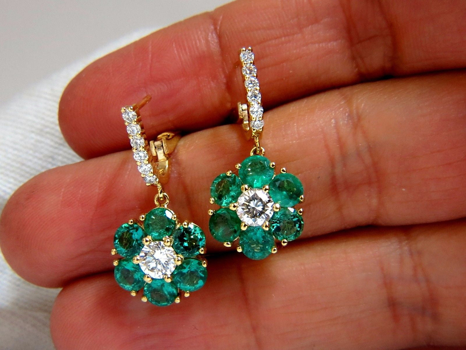 5.38ct Natural Emerald Diamond Dangle Earrings in 14K Gold - Vivid Green Gemstone Jewelry for Women, Perfect for Weddings, Parties & Special Occasions