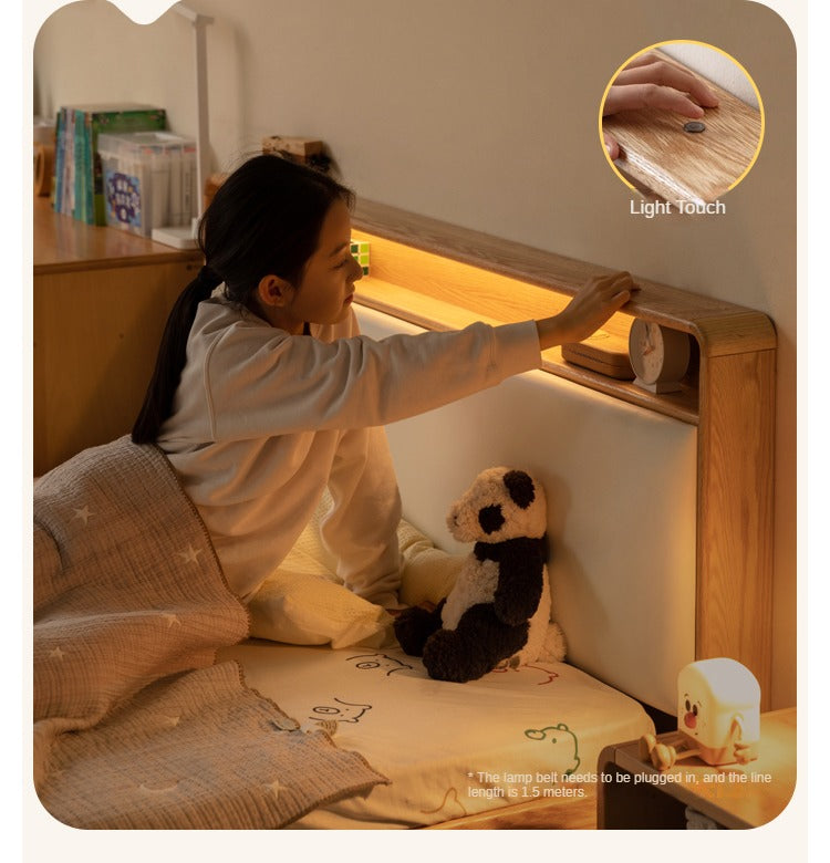 Solid Oak Wood Multifunctional Storage Bed with LED Lights - Perfect for Modern Bedrooms, Guest Rooms, and Small Space Living