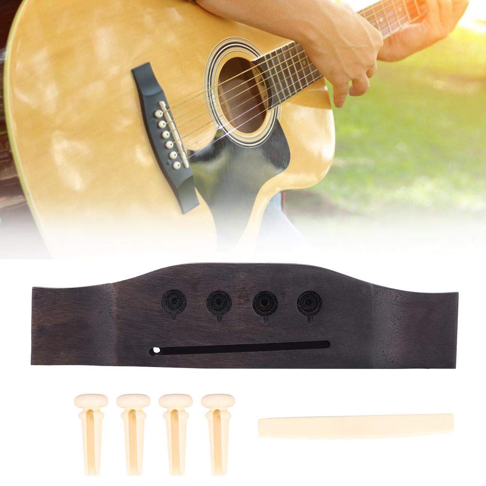 4 Strings Bass Bridge - Rosewood Bridge Saddle & Pins for 4-String Acoustic Bass Guitar | Premium Wooden Guitar Accessories | Perfect for Folk, Bluegrass & Acoustic Performances