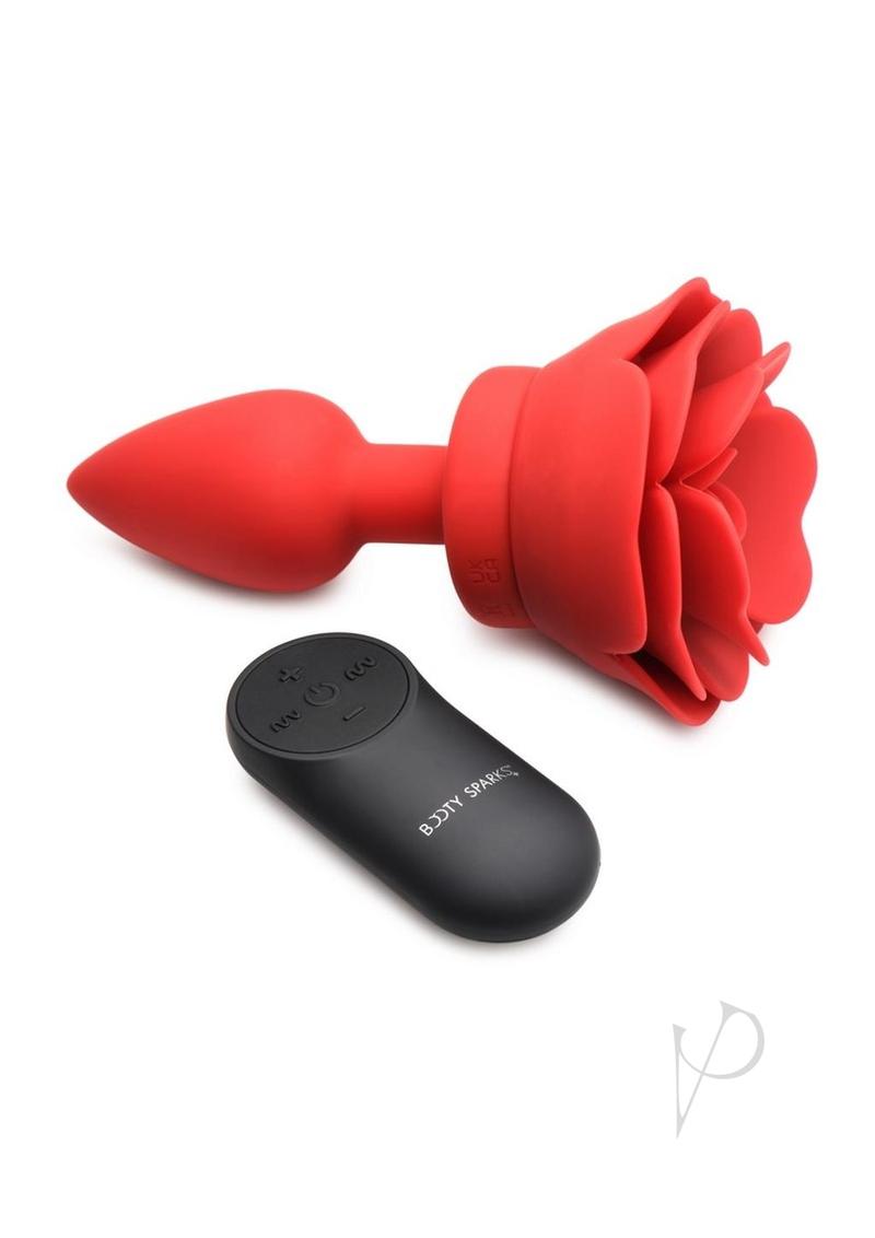 Rechargeable Silicone Vibrating Rose Anal Plug with Remote Control - 28X Booty Sparks - Small Size, Red - Perfect for Couples Play & Solo Pleasure