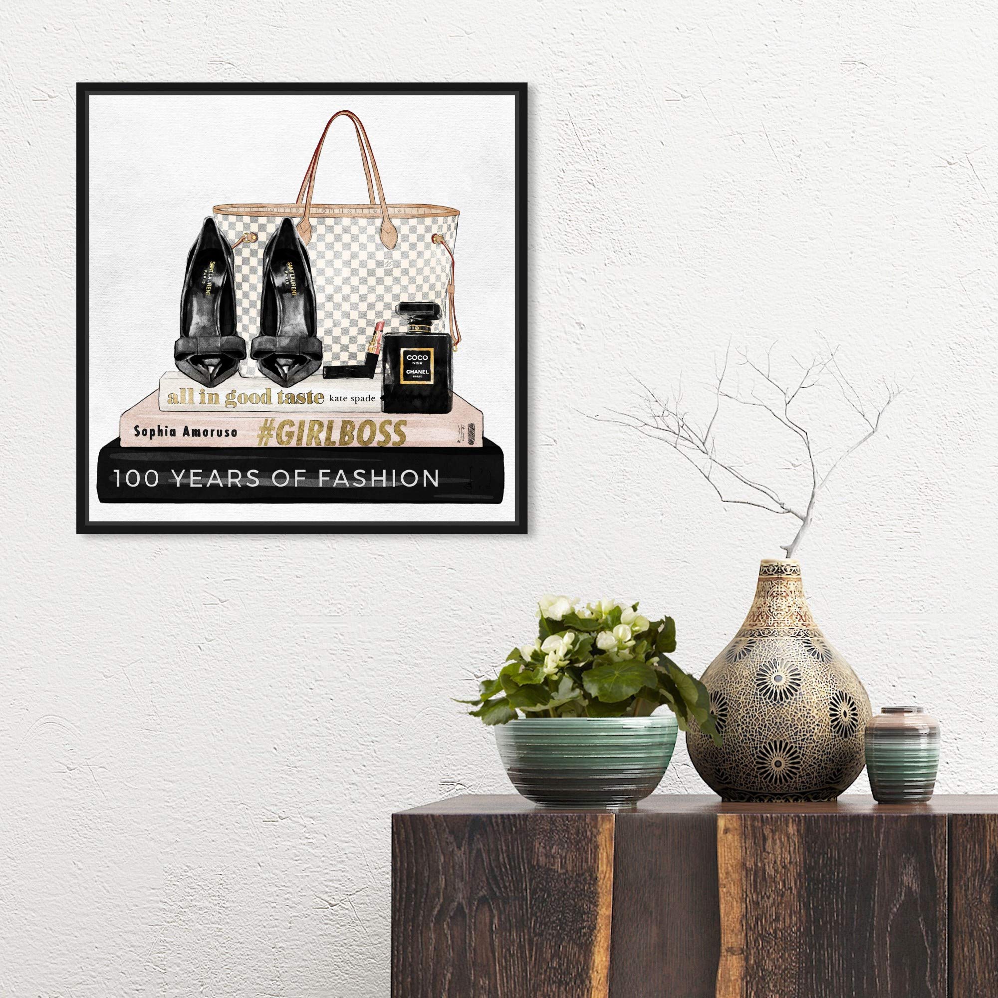 Oliver Gal Artist Co. 'Going Out Books' Fashion & Glam Wall Art Canvas Print - 16x16 Inches Black Framed Home Decor for Living Room, Bedroom & Office