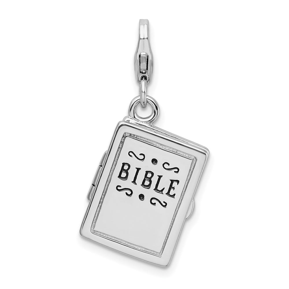925 Sterling Silver 3D Enameled Bible Lobster Clasp Pendant Necklace - Religious Jewelry Gift for Women & Men (39mm x 13mm) - Perfect for Church, Baptism, Confirmation & Daily Wear