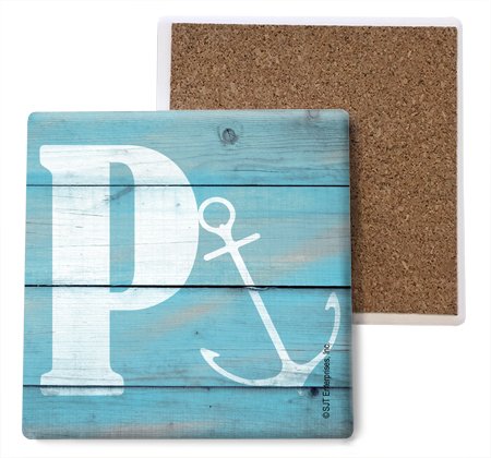 Lake & Beach Themed Anchor Coasters Set of 4 - 4x4 Inch Absorbent Stone Drink Coasters with Cork Backing - SJT96877 - Perfect for Summer Parties, Beach Houses & Coastal Home Decor
