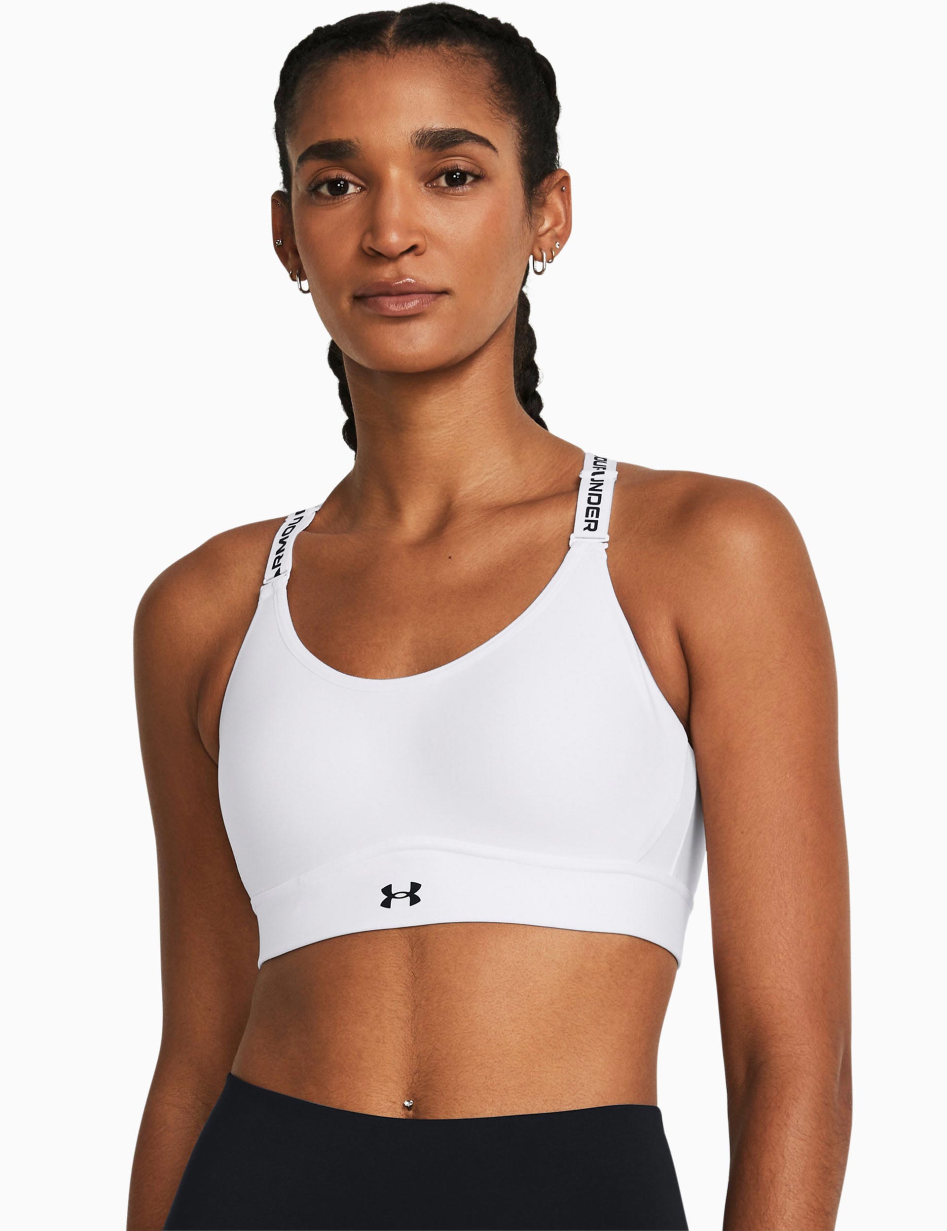 Infinity 2.0 Mid Impact Sports Bra for Women - Breathable White & Black Workout Top - Perfect for Running, Yoga & Gym Training